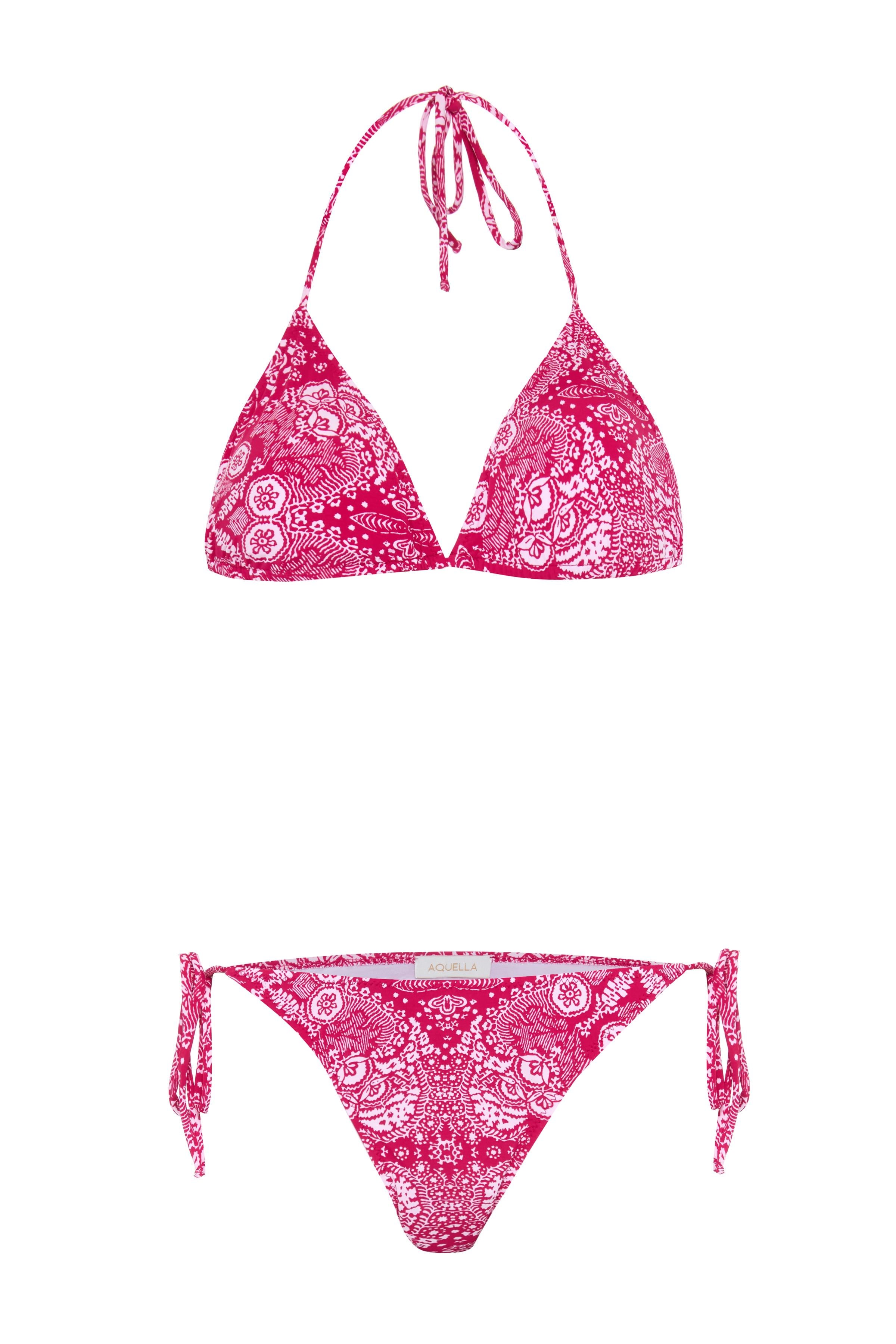Desenli Arkası Büzgülü Üçgen Bikini