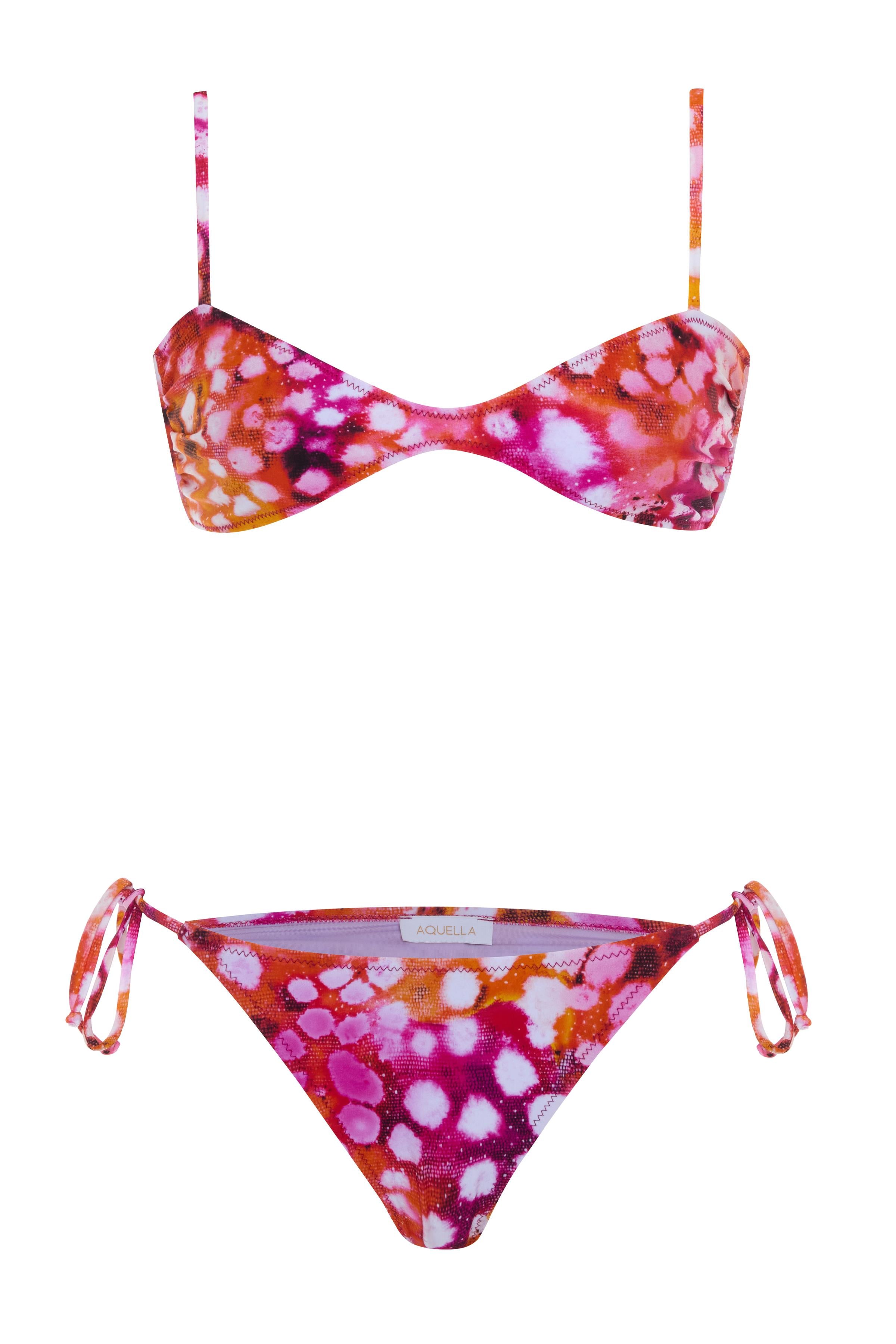 Desenli Kırmızı Straplez Bikini Takım