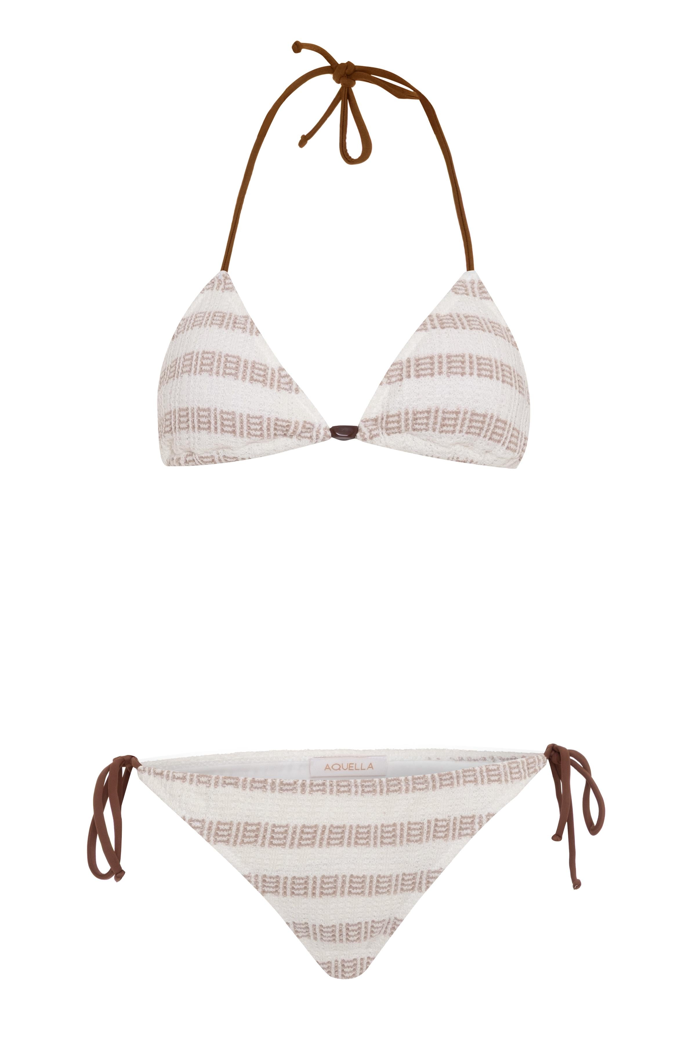 Desenli Triko Üçgen Bikini Takım