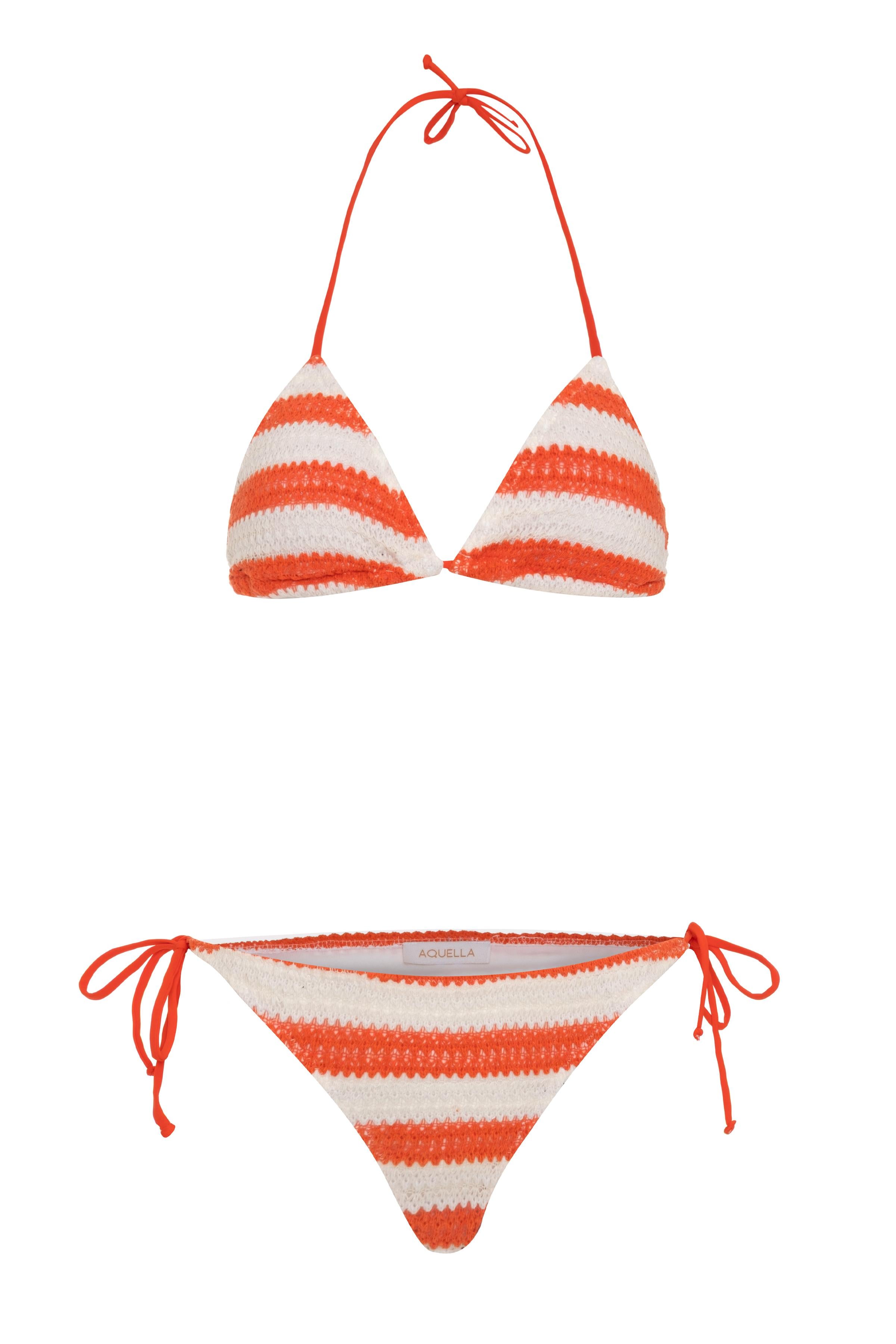 Desenli Triko Üçgen Bikini Takım