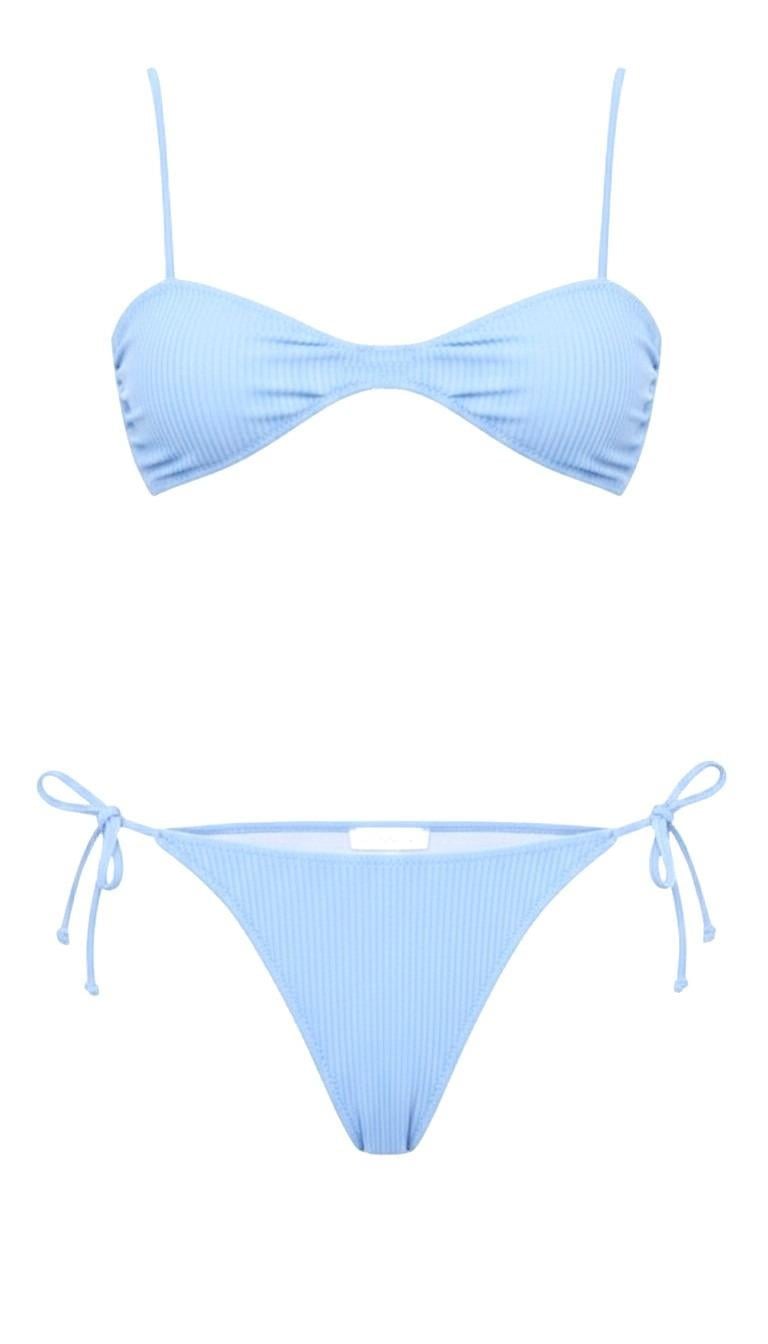Dokulu Bebe Mavi Straplez Bikini Takım