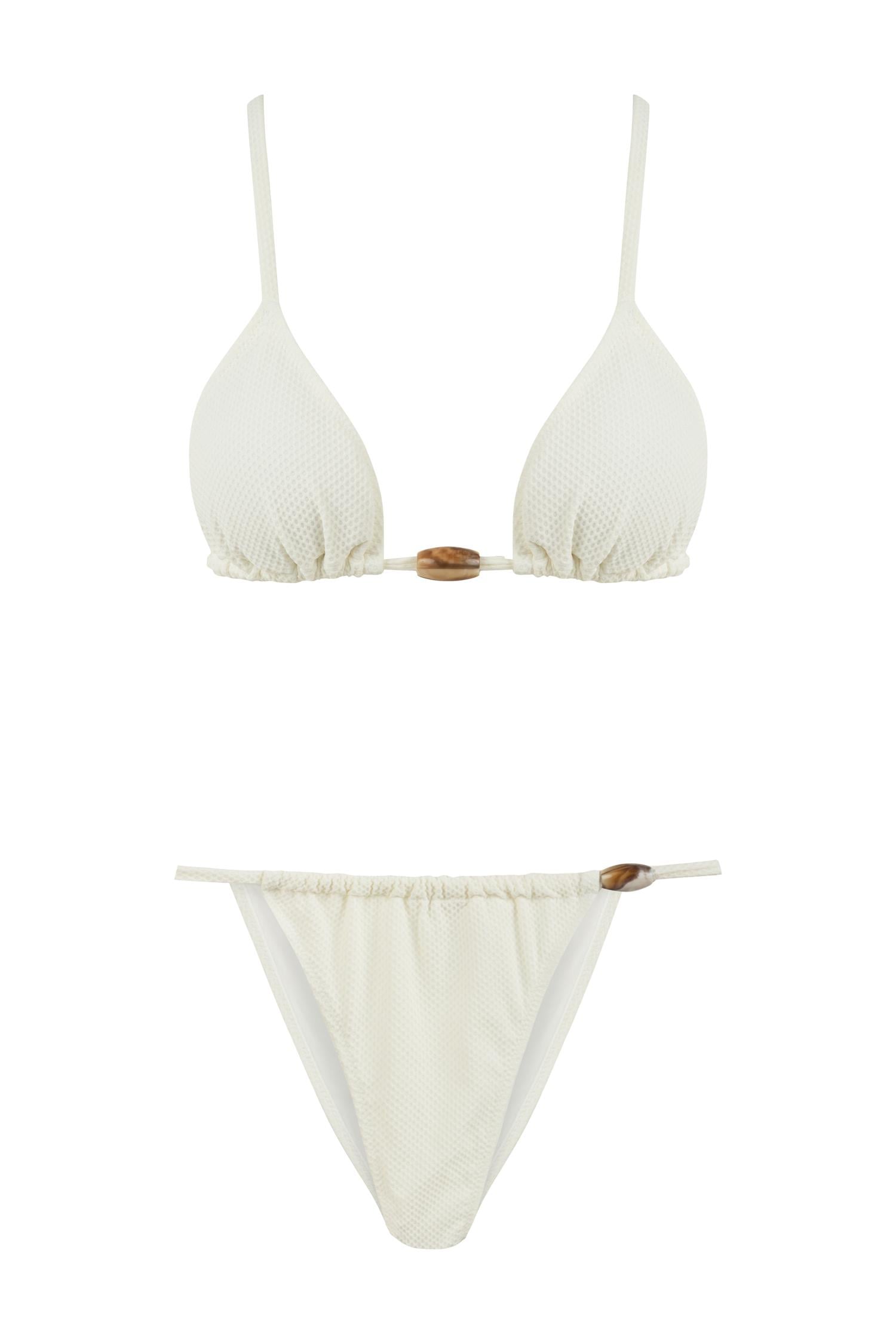 Dokulu Beyaz Üçgen Bikini Takım