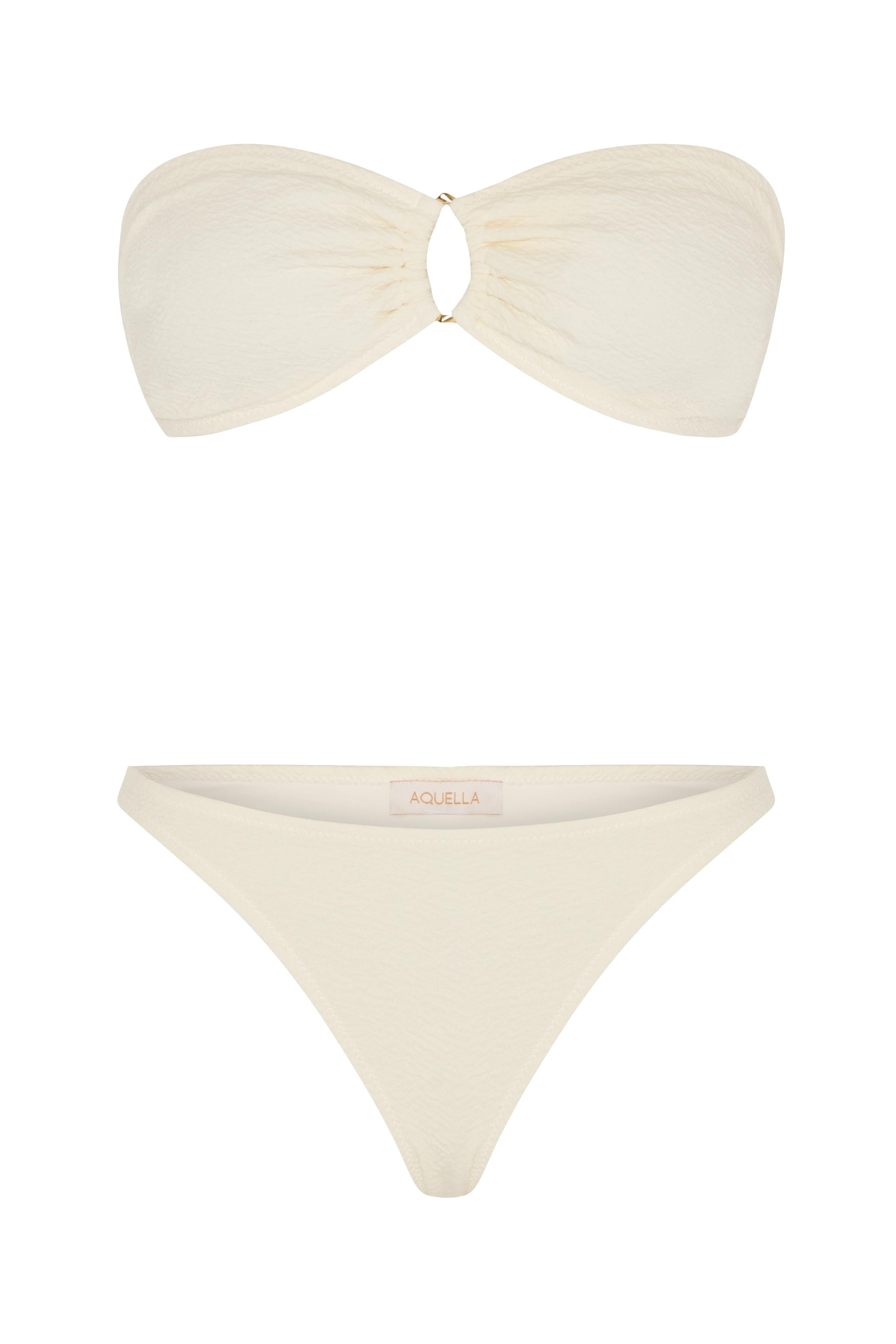 Dokulu Ekru Tokalı Straplez Bikini Takım