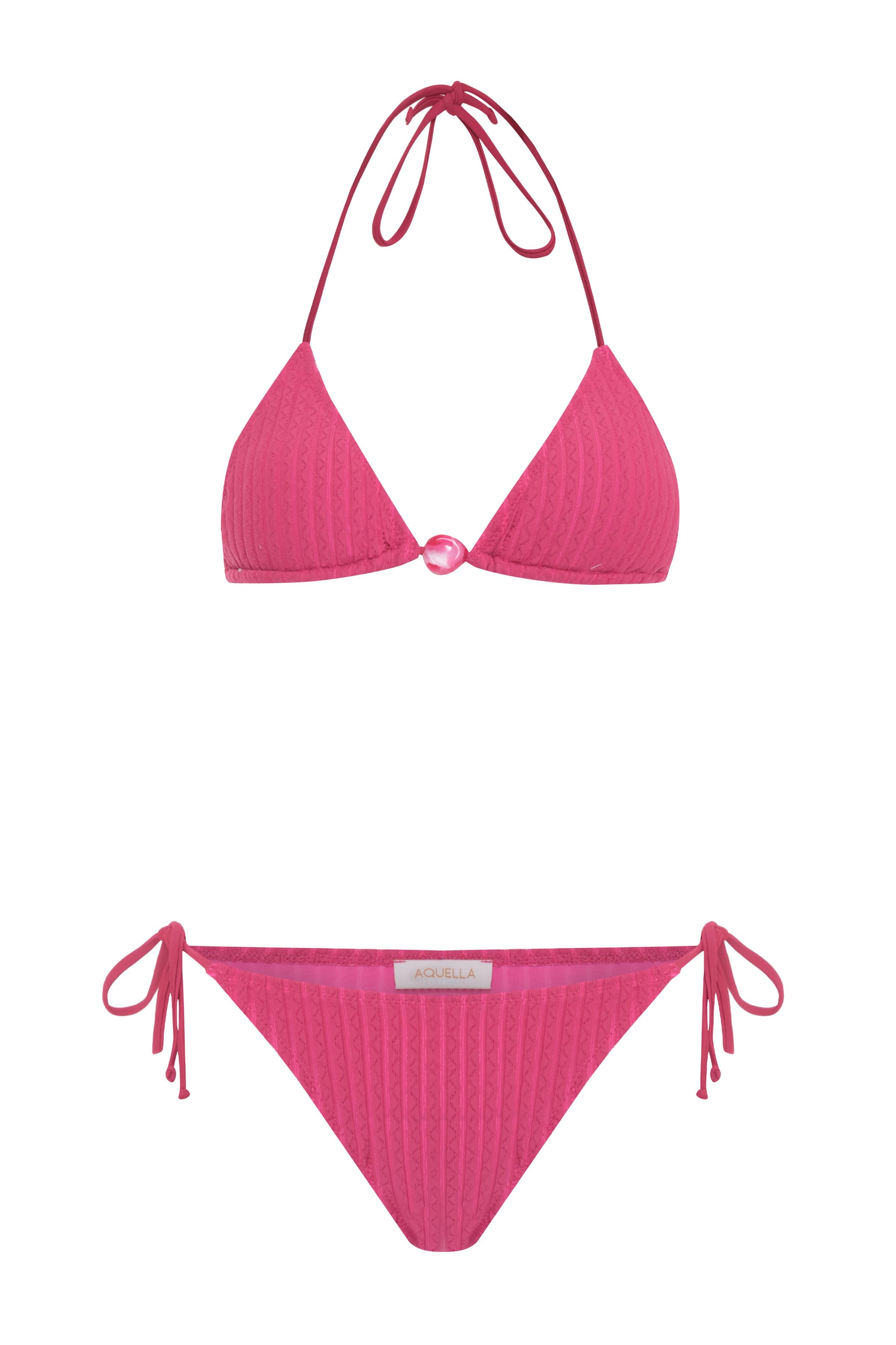 Dokulu Fuşya Üçgen Bikini Takım