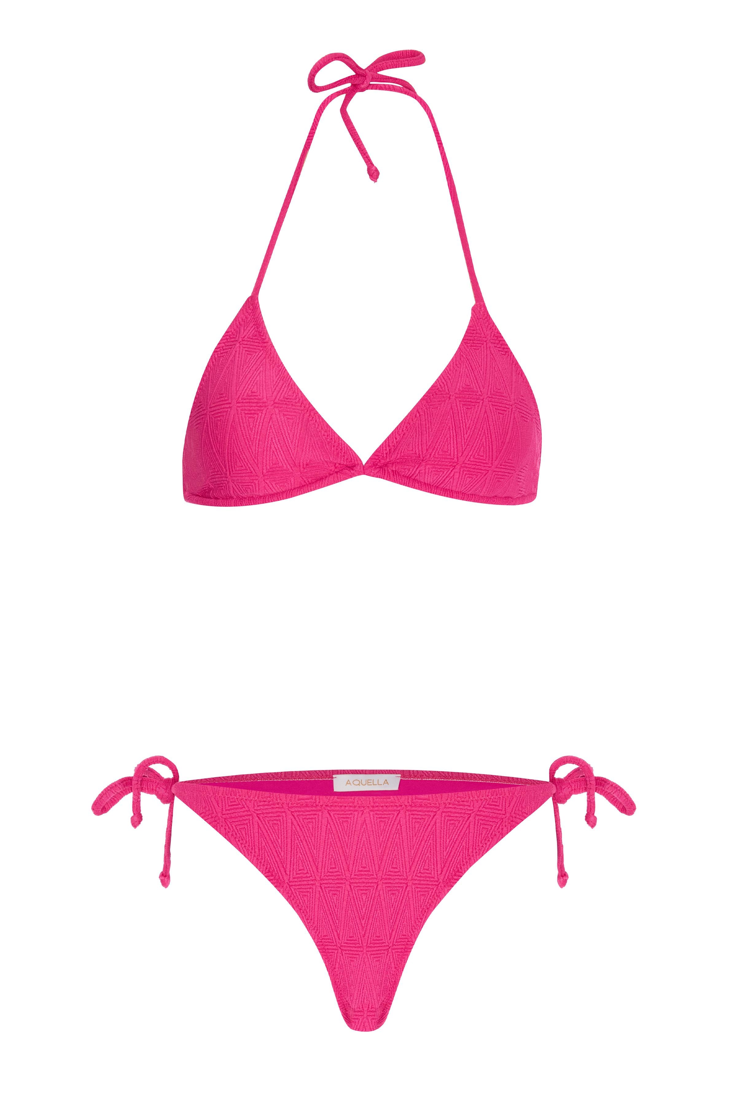 Dokulu Fuşya Üçgen Bikini Takım