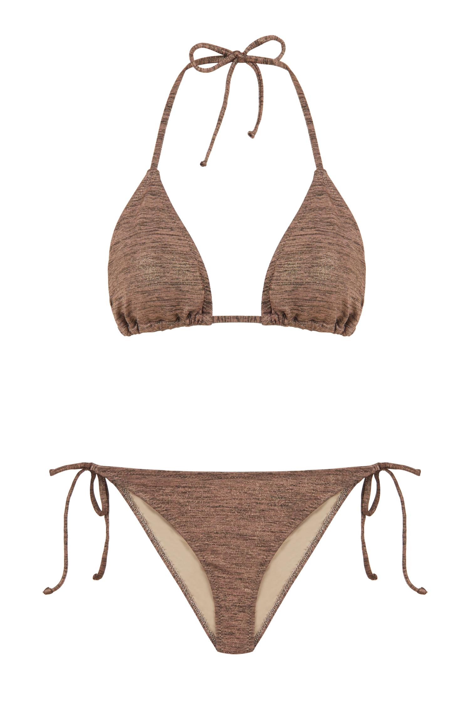 Dokulu Kahverengi Üçgen Bikini Takım