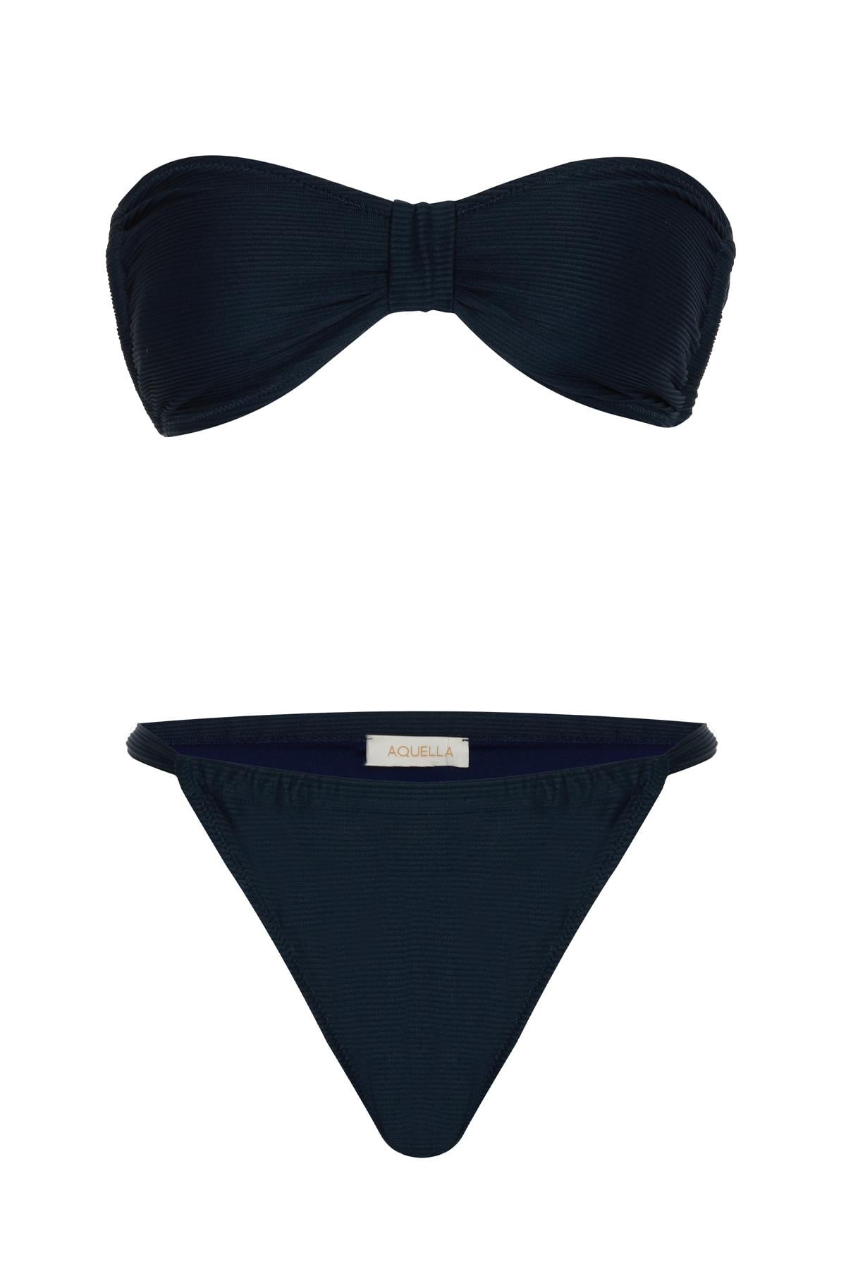 Dokulu Lacivert Straplez Bikini
