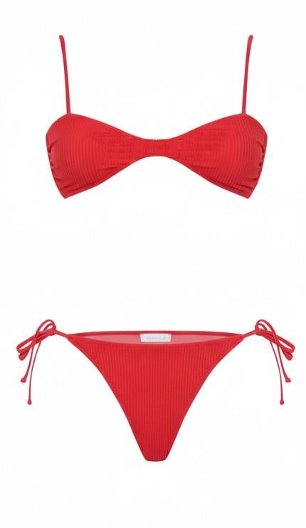 Dokulu Nar Çiçeği Straplez Bikini Takım