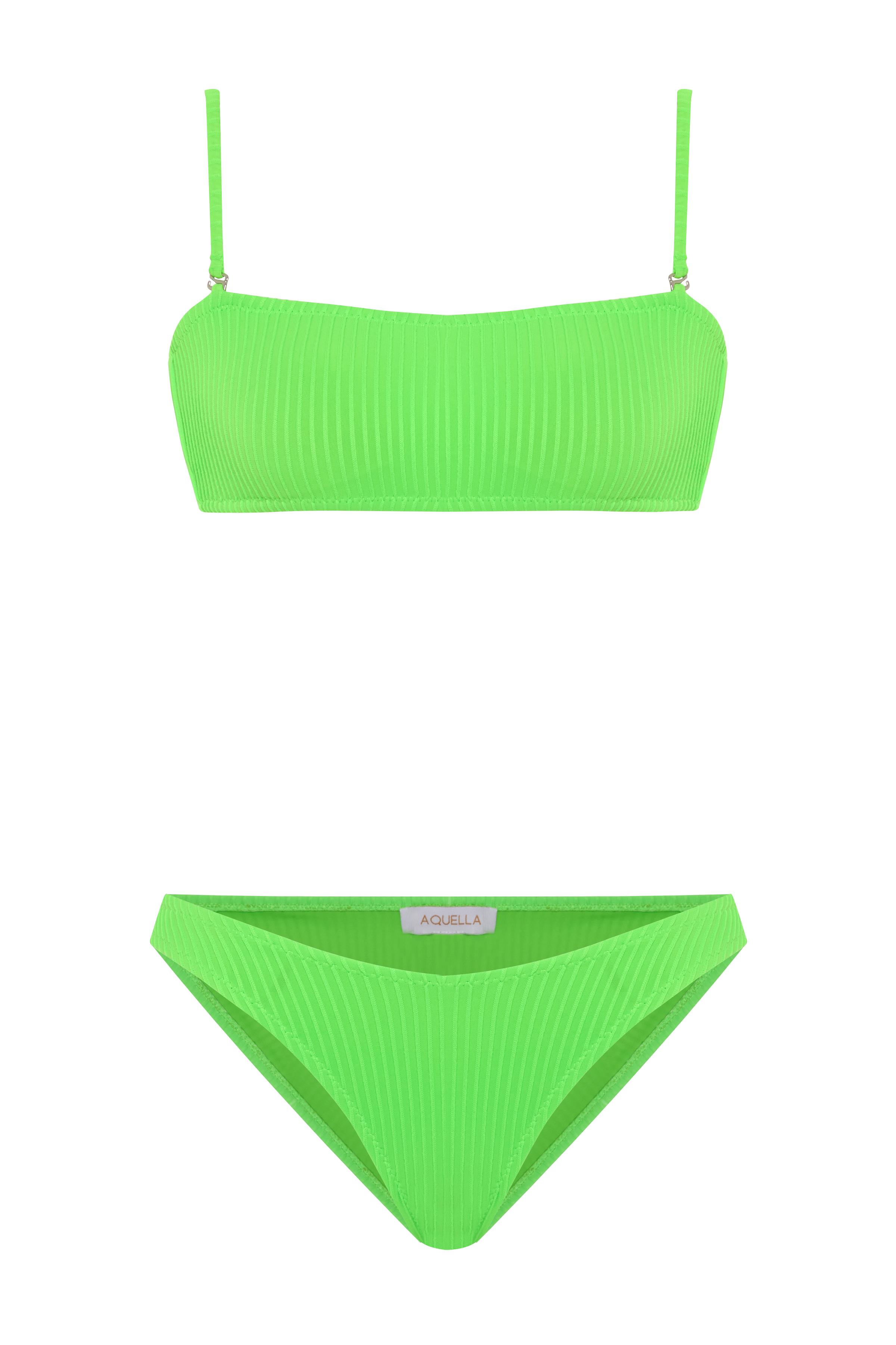 Dokulu Neon Yeşil Straplez Bikini Takım
