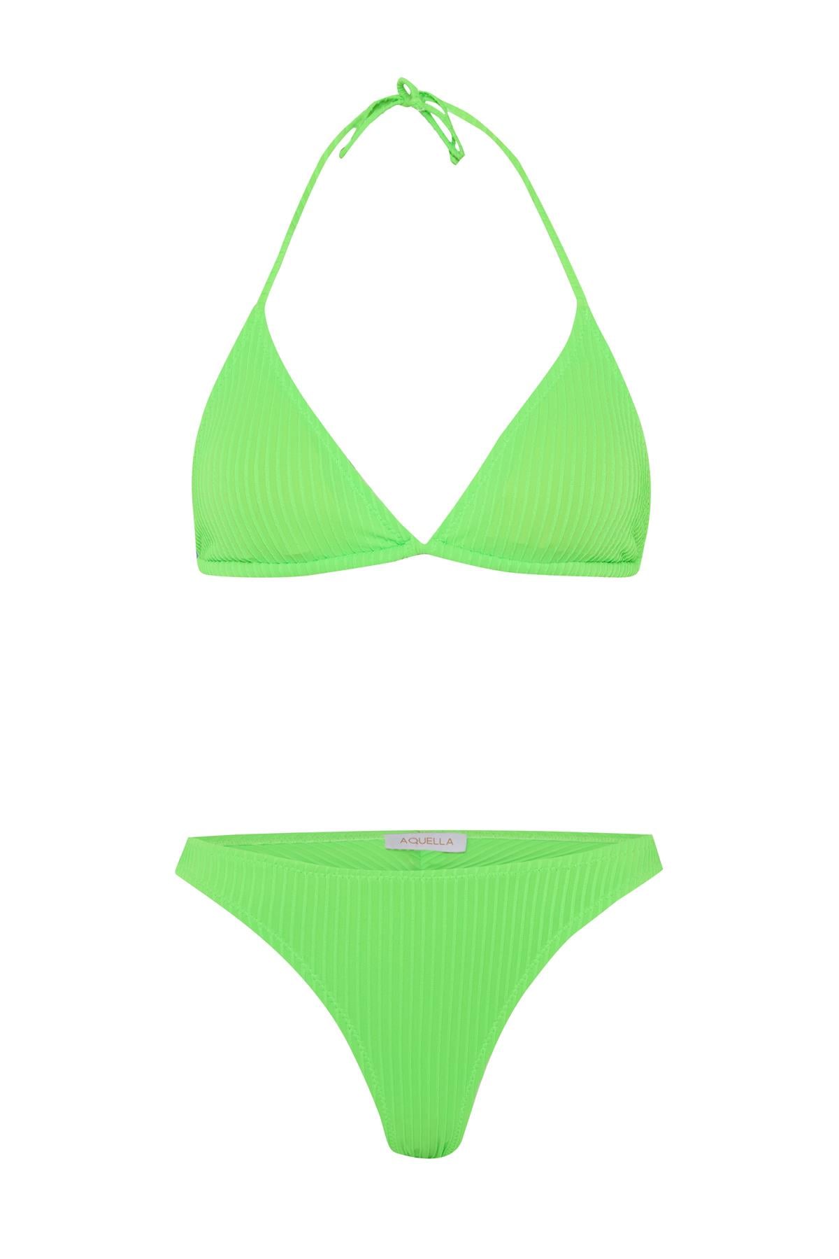 Dokulu Neon Yeşil Üçgen Bikini Takım