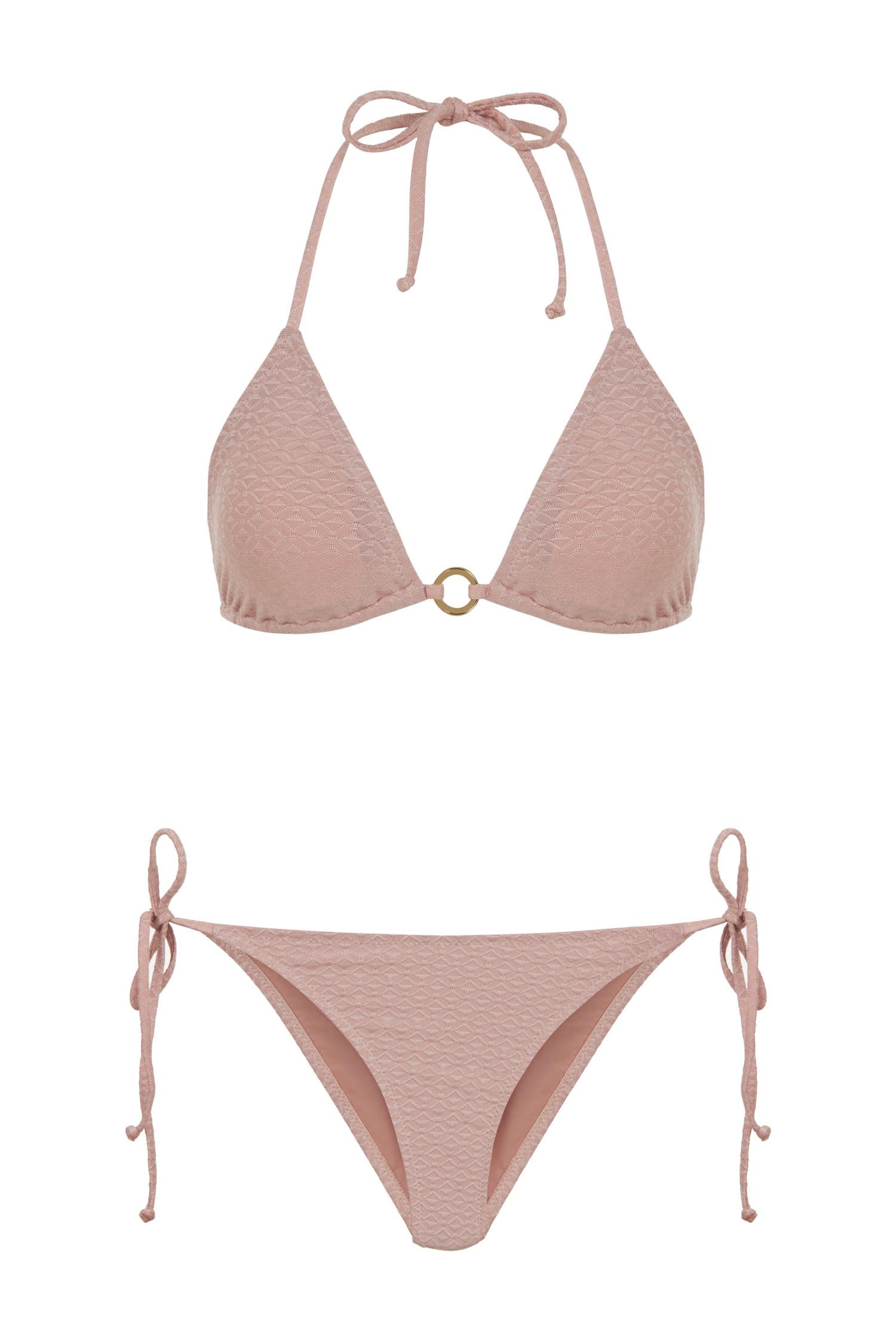 Dokulu Pudra Üçgen Bikini Takım