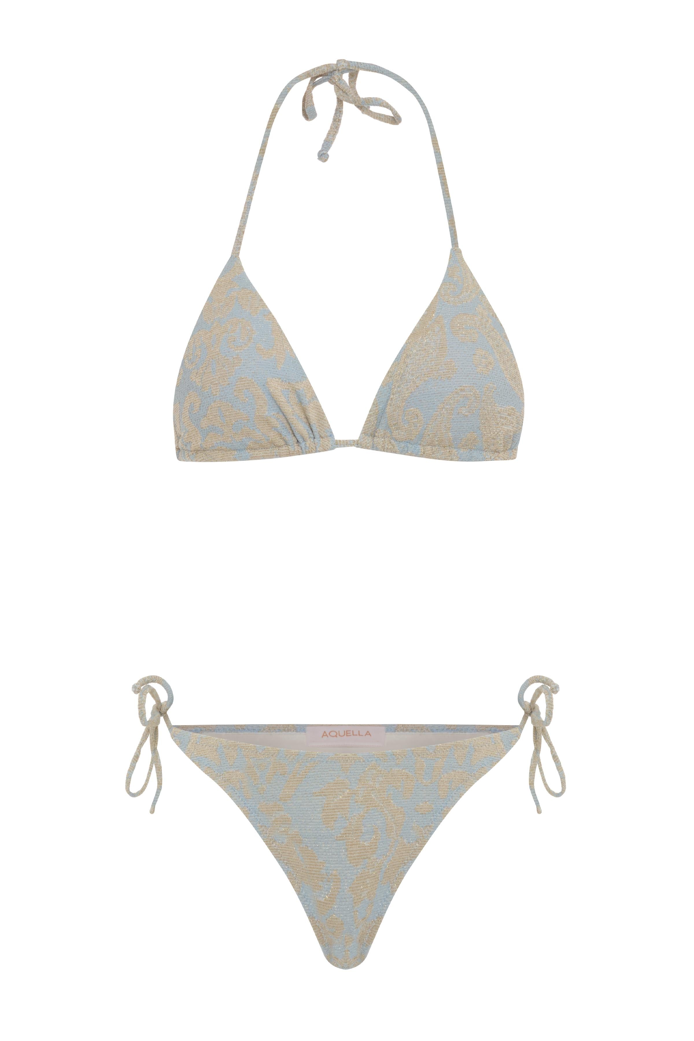 Dokulu Simli Bebe Mavi Üçgen Bikini Takım