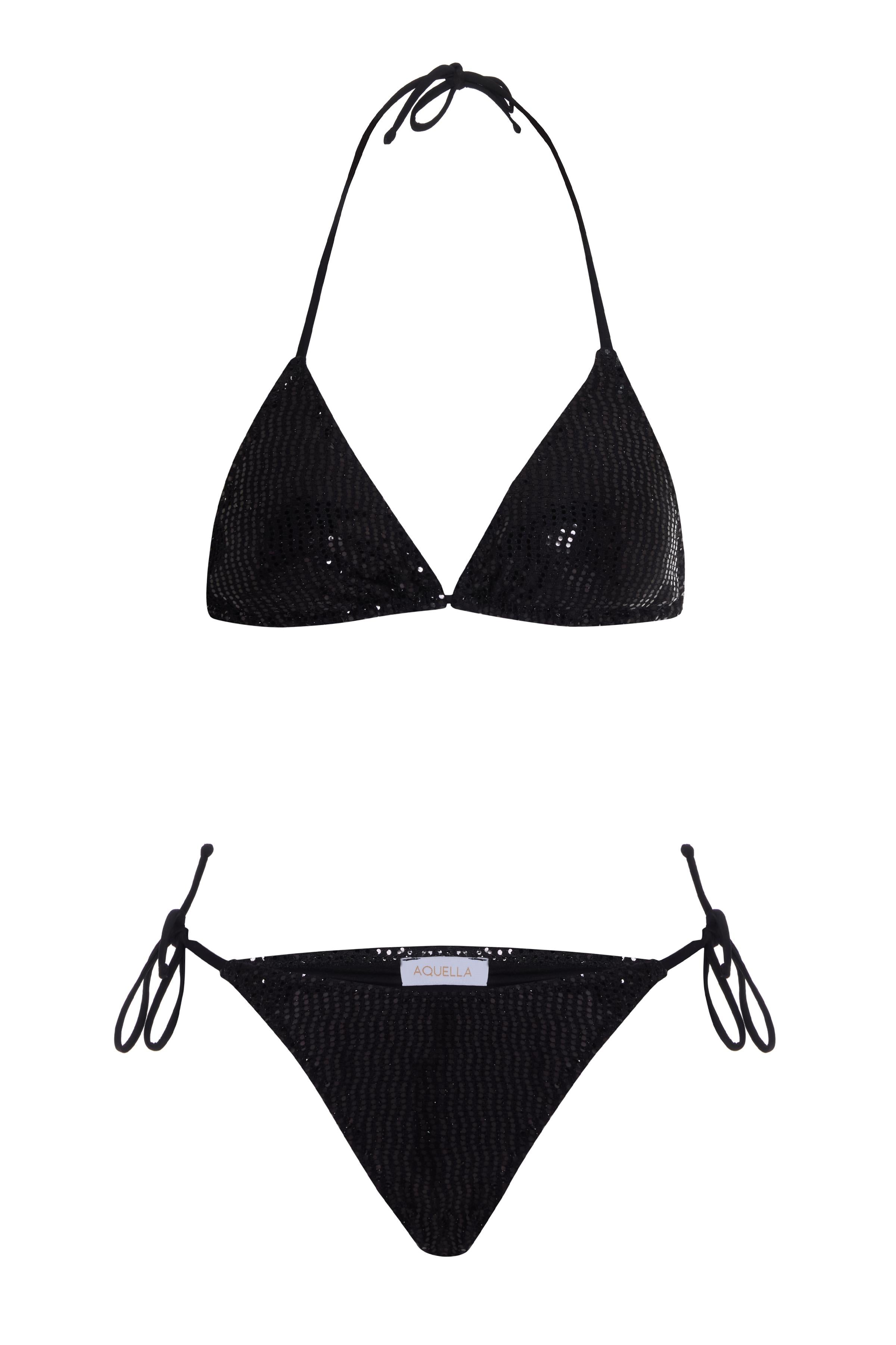 Dokulu Siyah Üçgen Bikini Takım