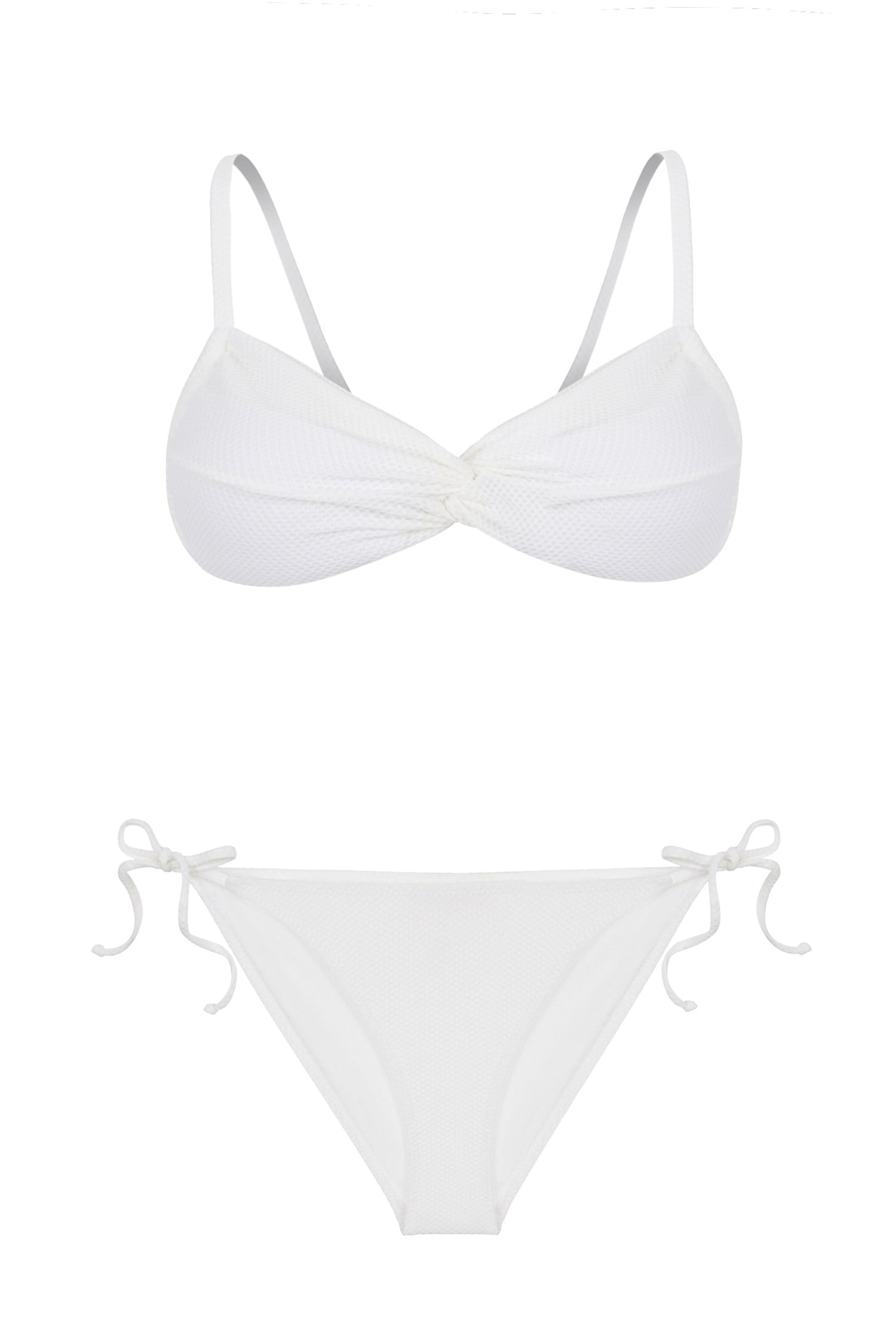 Dönmeli Straplez Dokulu Beyaz Bikini Takım