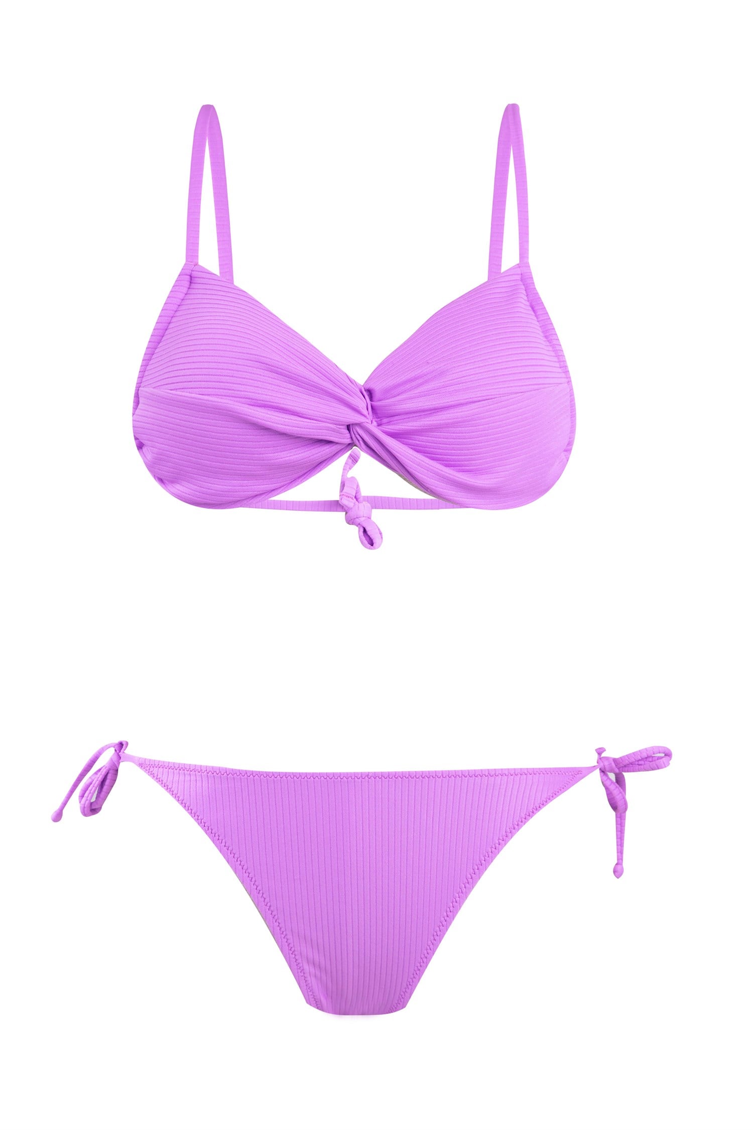 Dönmeli Straplez Dokulu Lila Bikini Takım