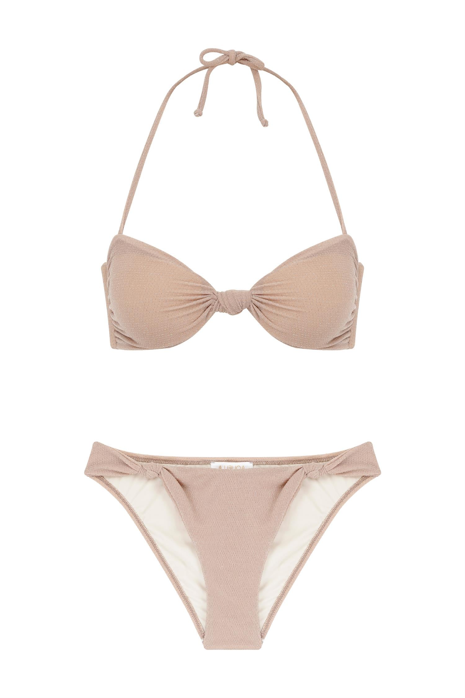 Düğüm Detaylı Simli Vizon Straplez Bikini Takım