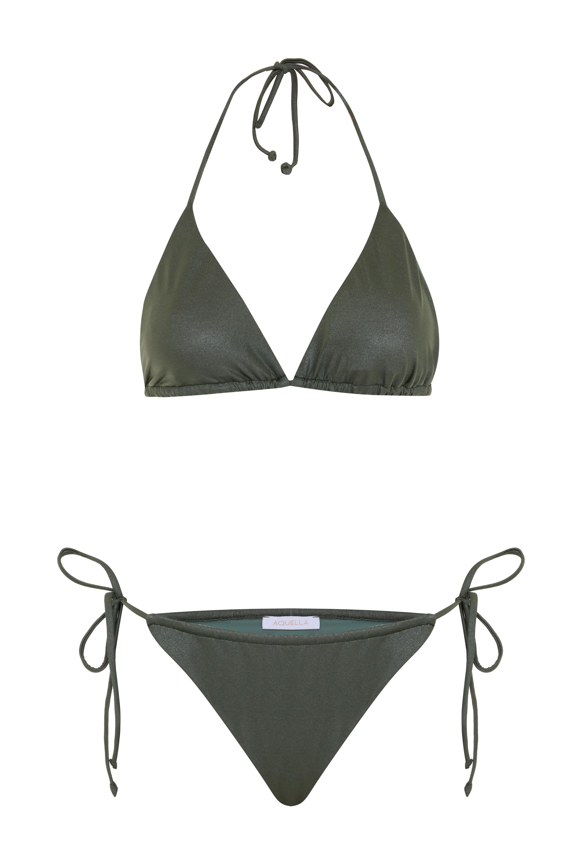 Düz Haki Üçgen Bikini Takım