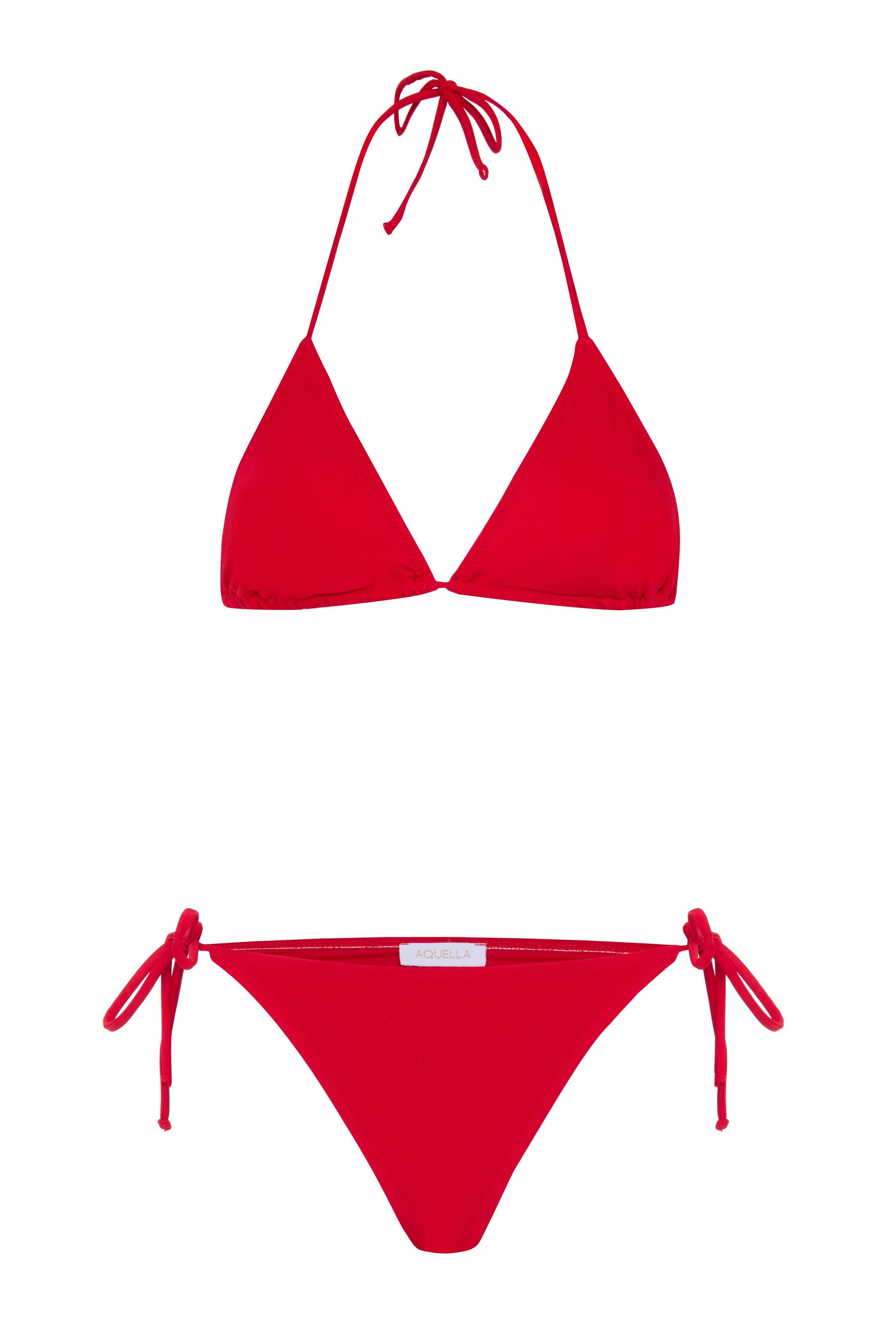 Düz Kırmızı Üçgen Bikini Takım