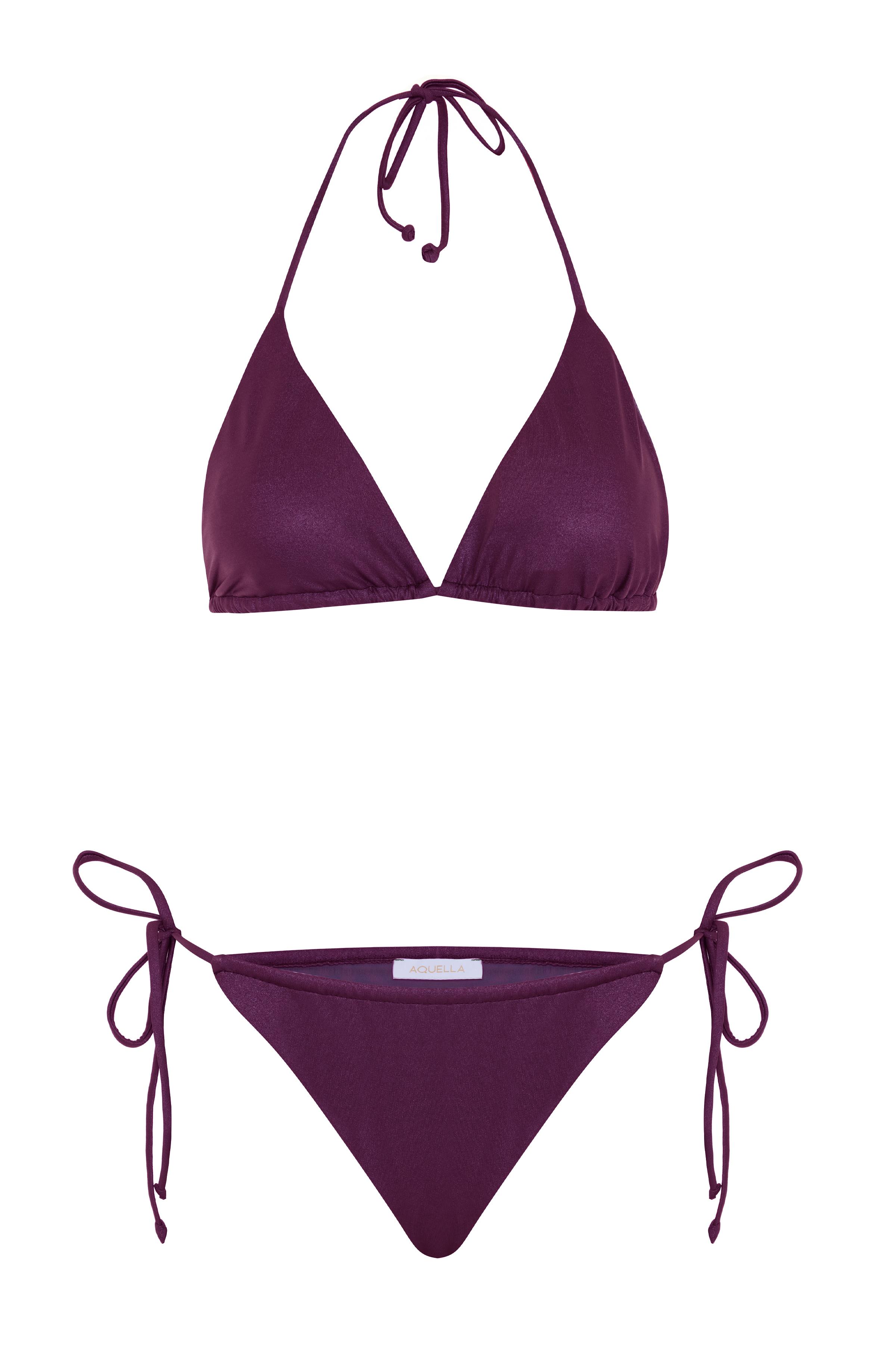 Düz Mor Üçgen Bikini Takım