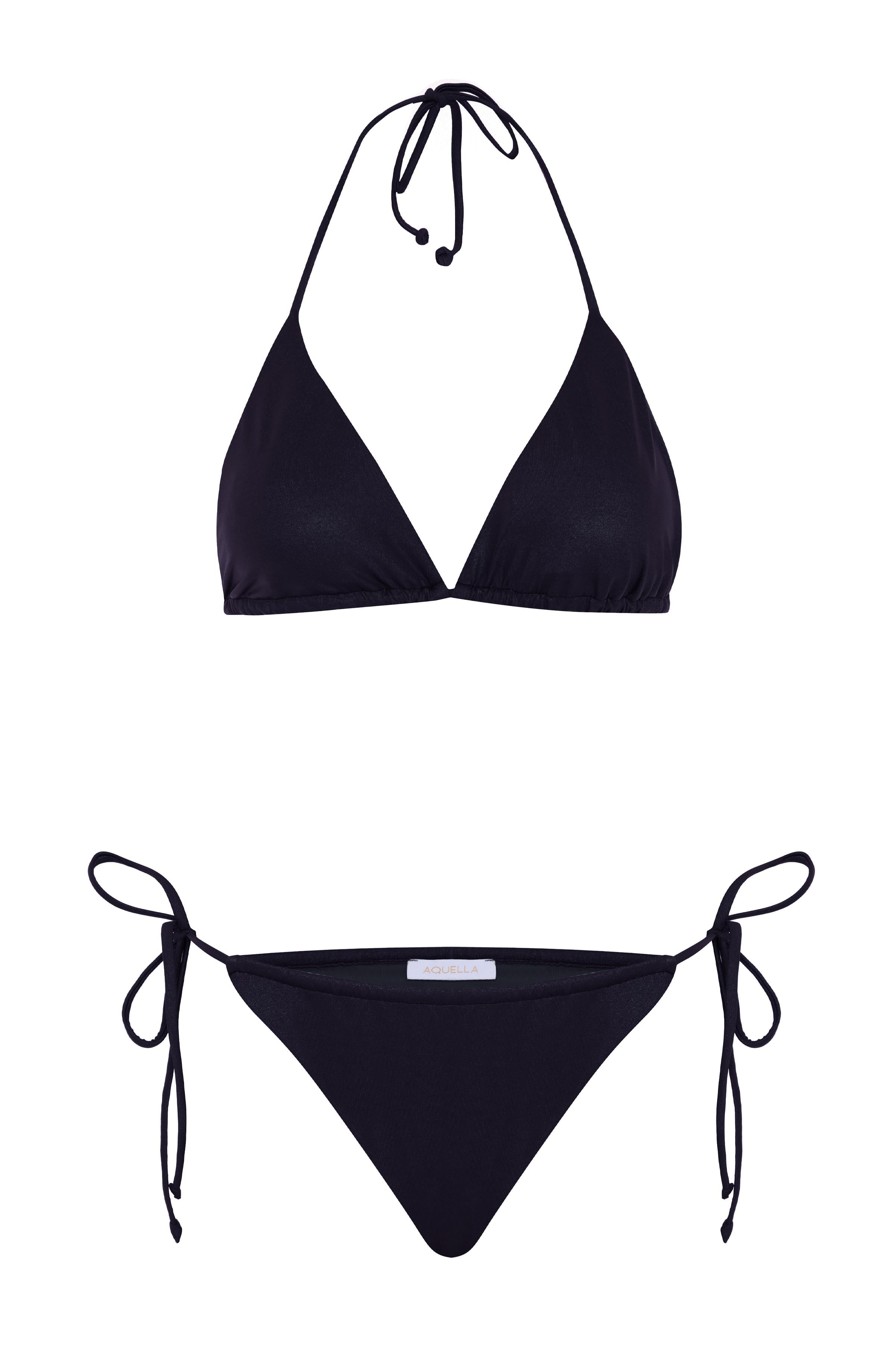Düz Siyah Üçgen Bikini Takım