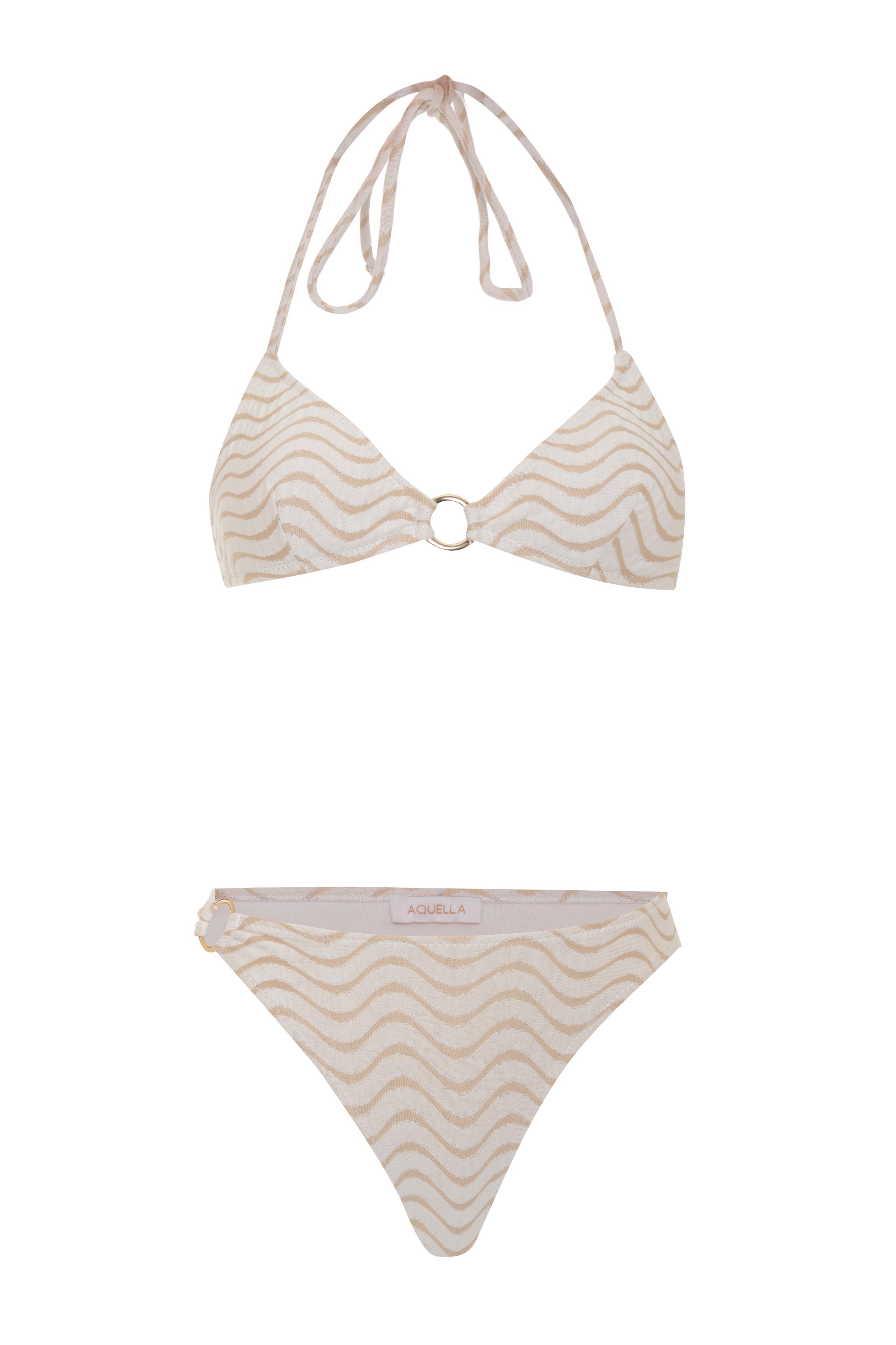 Gold Çizgili Aksesuarlı Ekru Üçgen Bikini