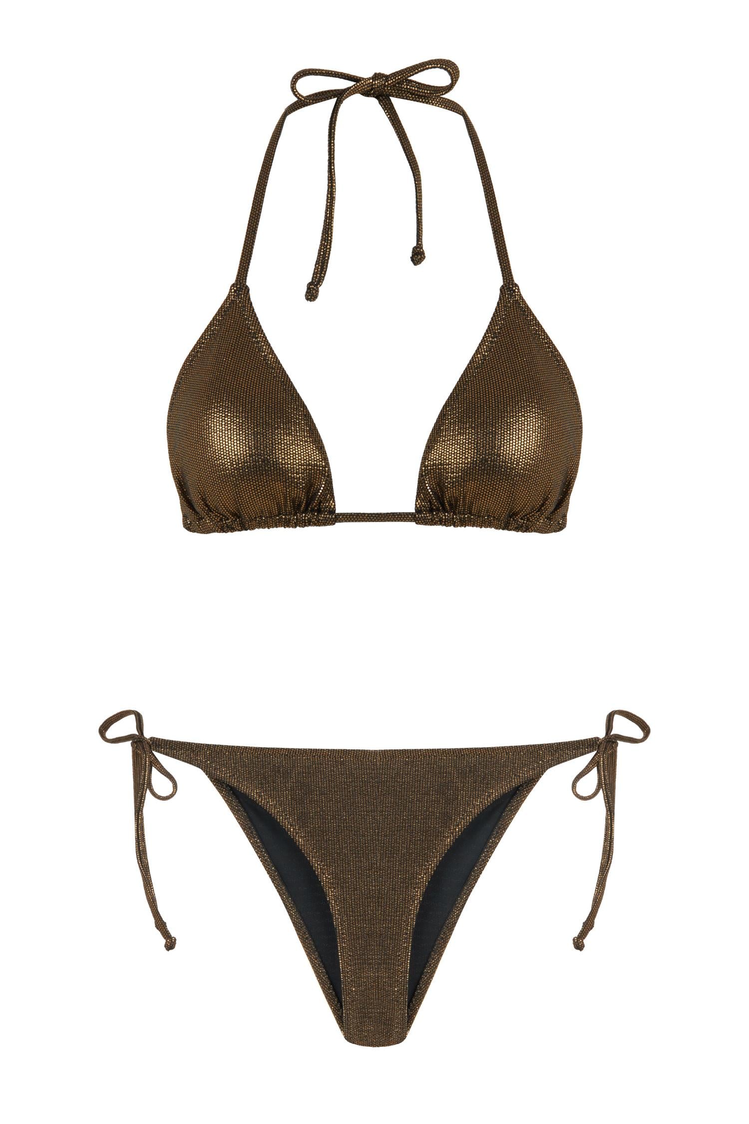 Gold Dokulu Kaplama Üçgen Bikini Takım