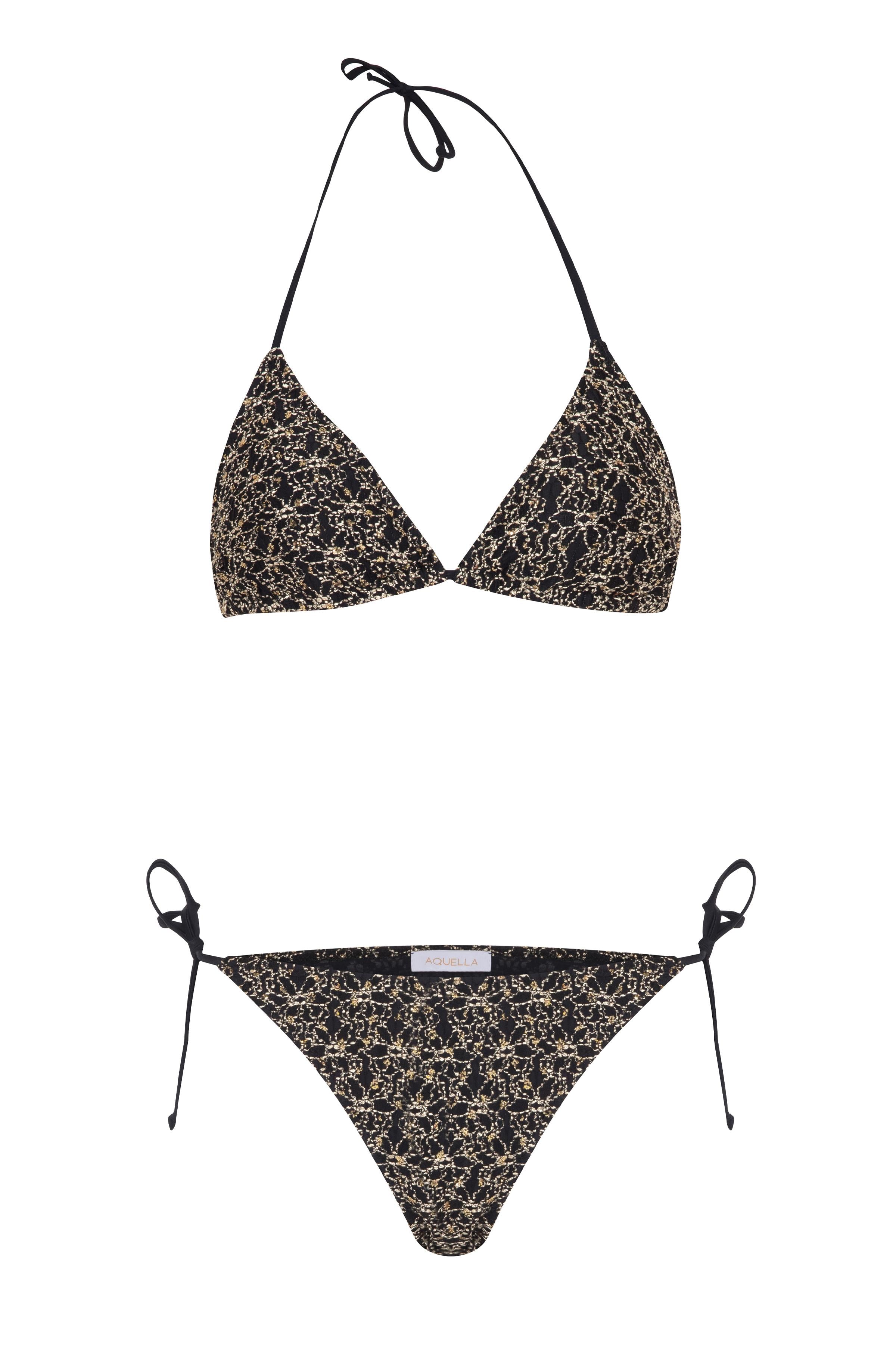 Gold İşleme Örme Üçgen Bikini Takım