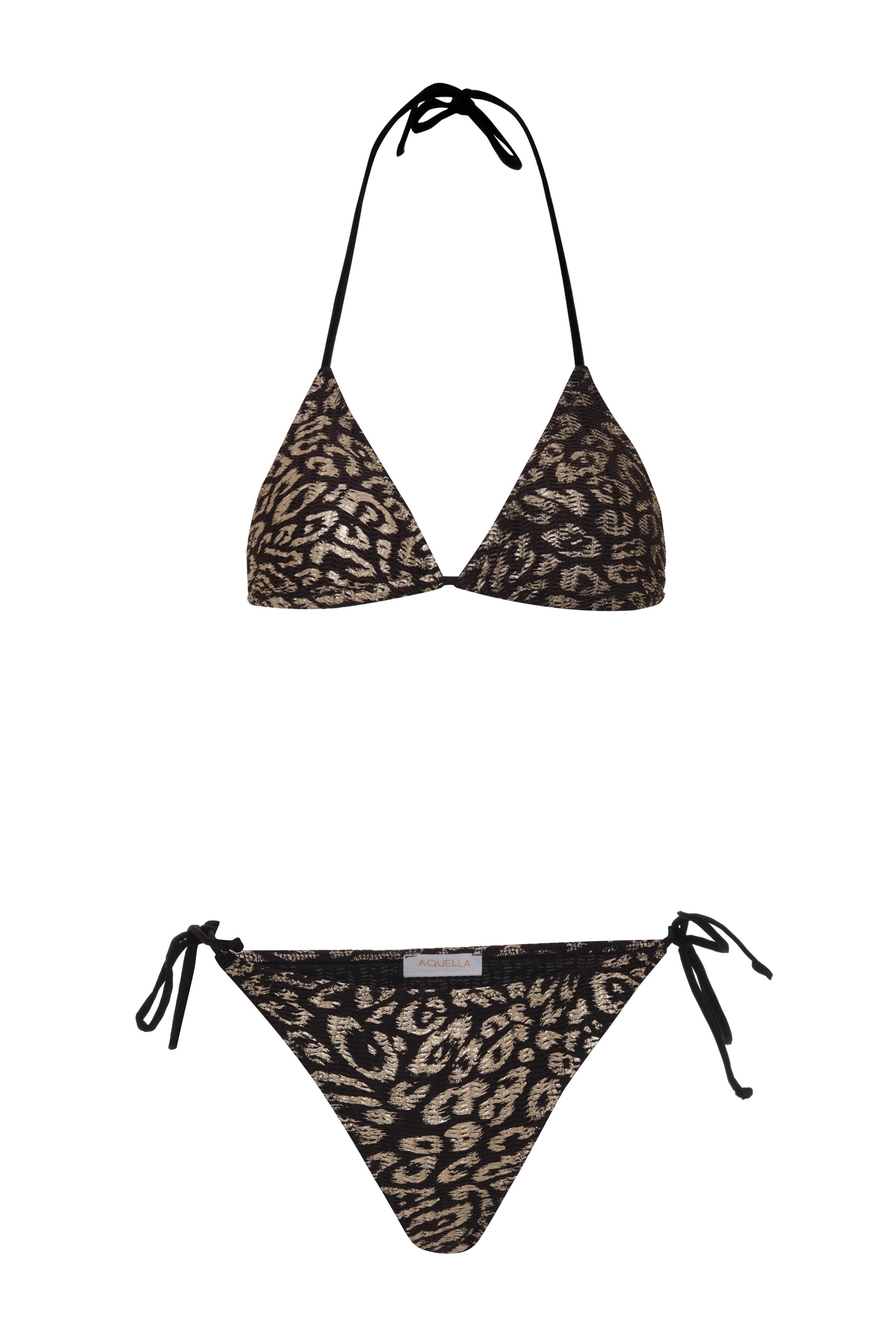 Gold Leopar Desen Siyah Bikini Takım