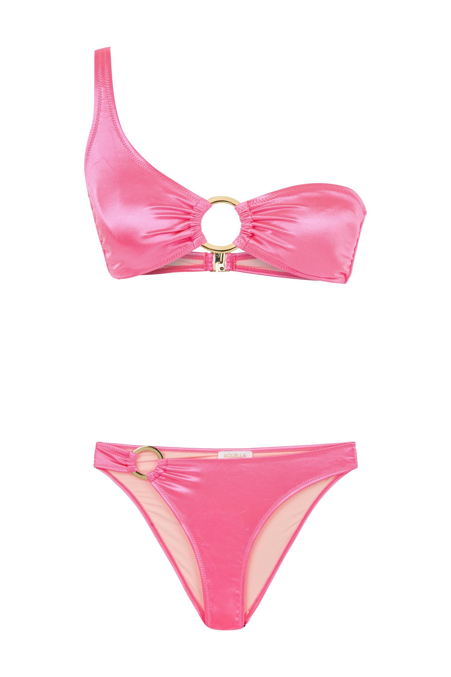 Halka Aksesuarlı Saten Pembe Bikini Takım