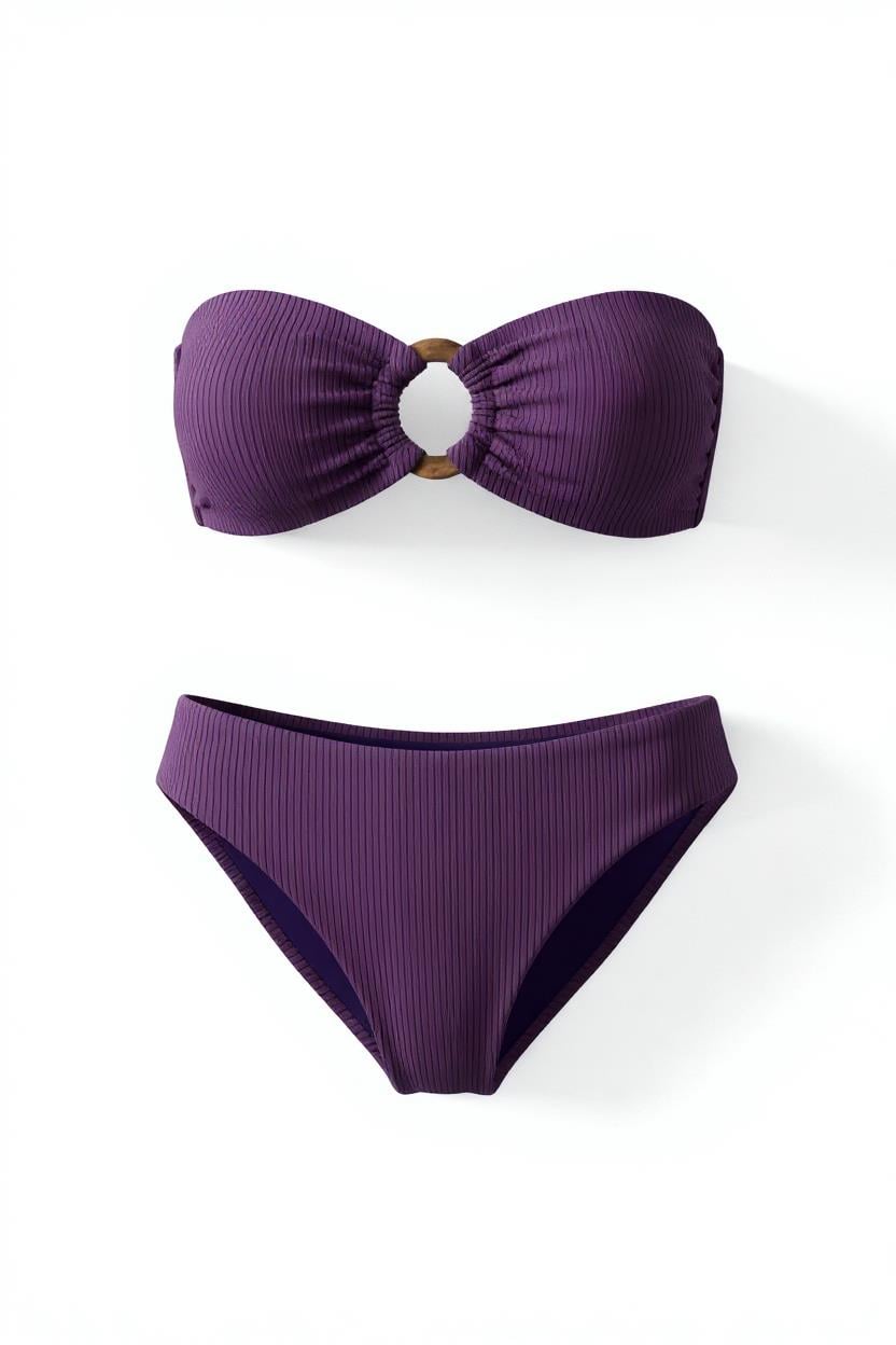 Halka Toka Aksesuarlı Dokulu Mor Bikini