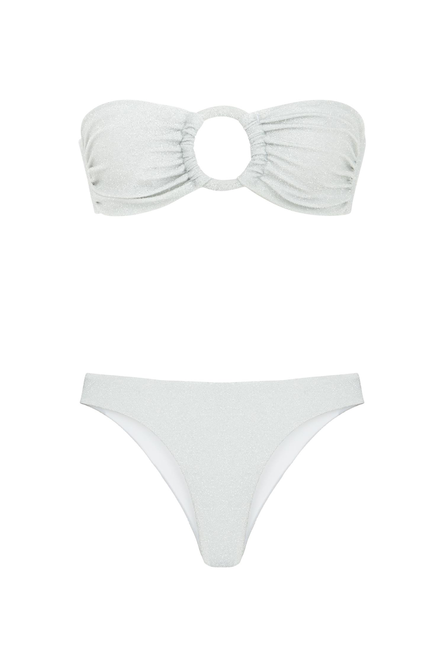 Halka Toka Aksesuarlı Gri Simli Bikini