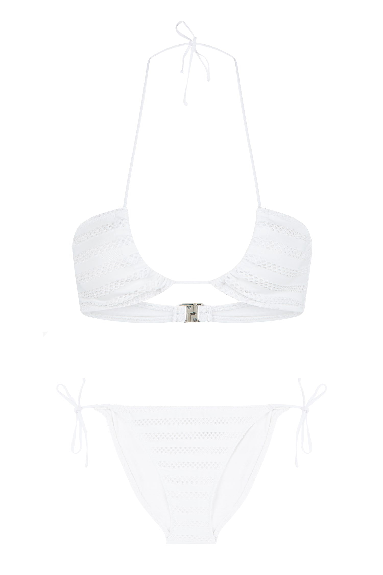 Halter Yaka Beyaz File Bikini Takım