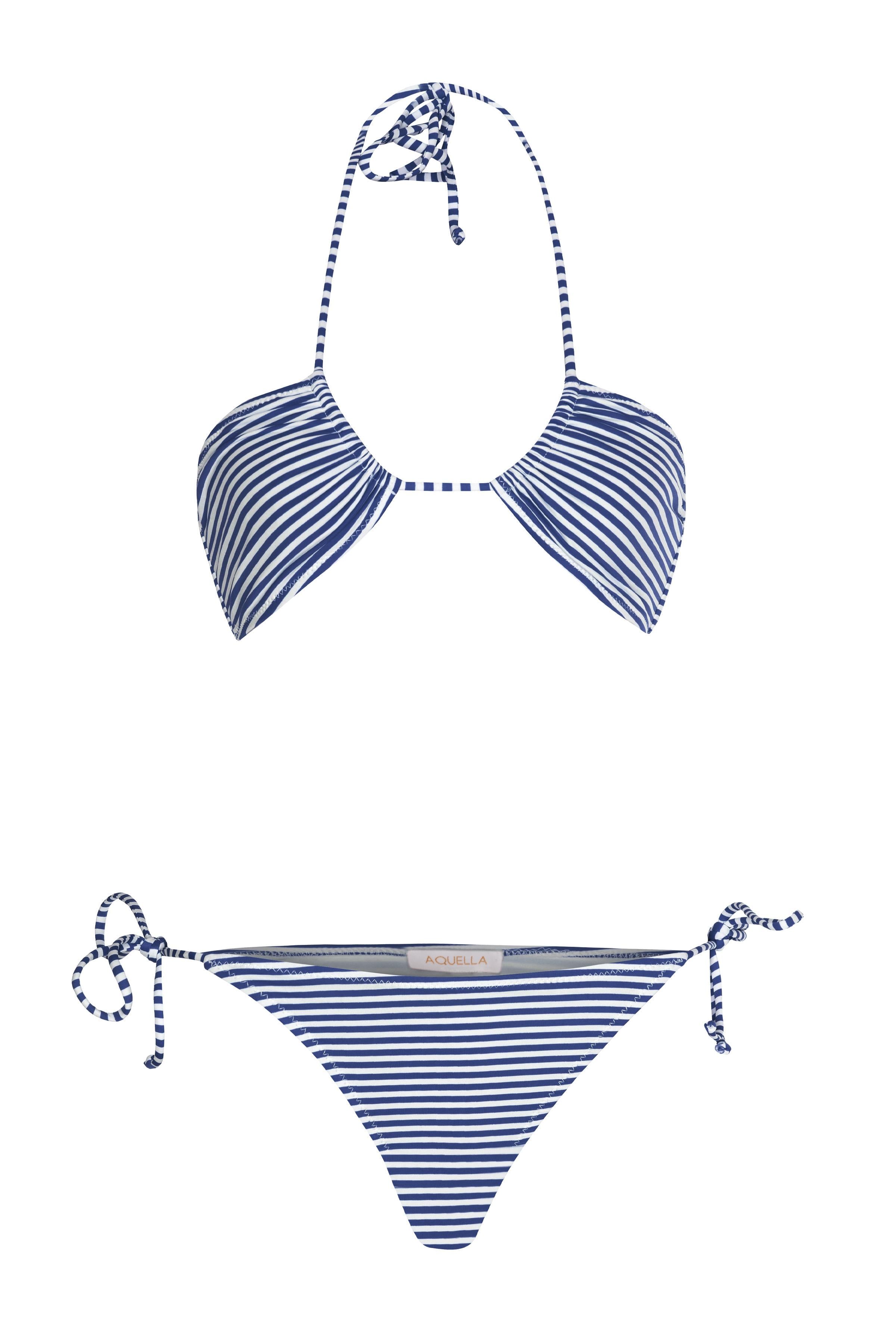 Halter Yaka Çizgili Lacivert Bikini Takım