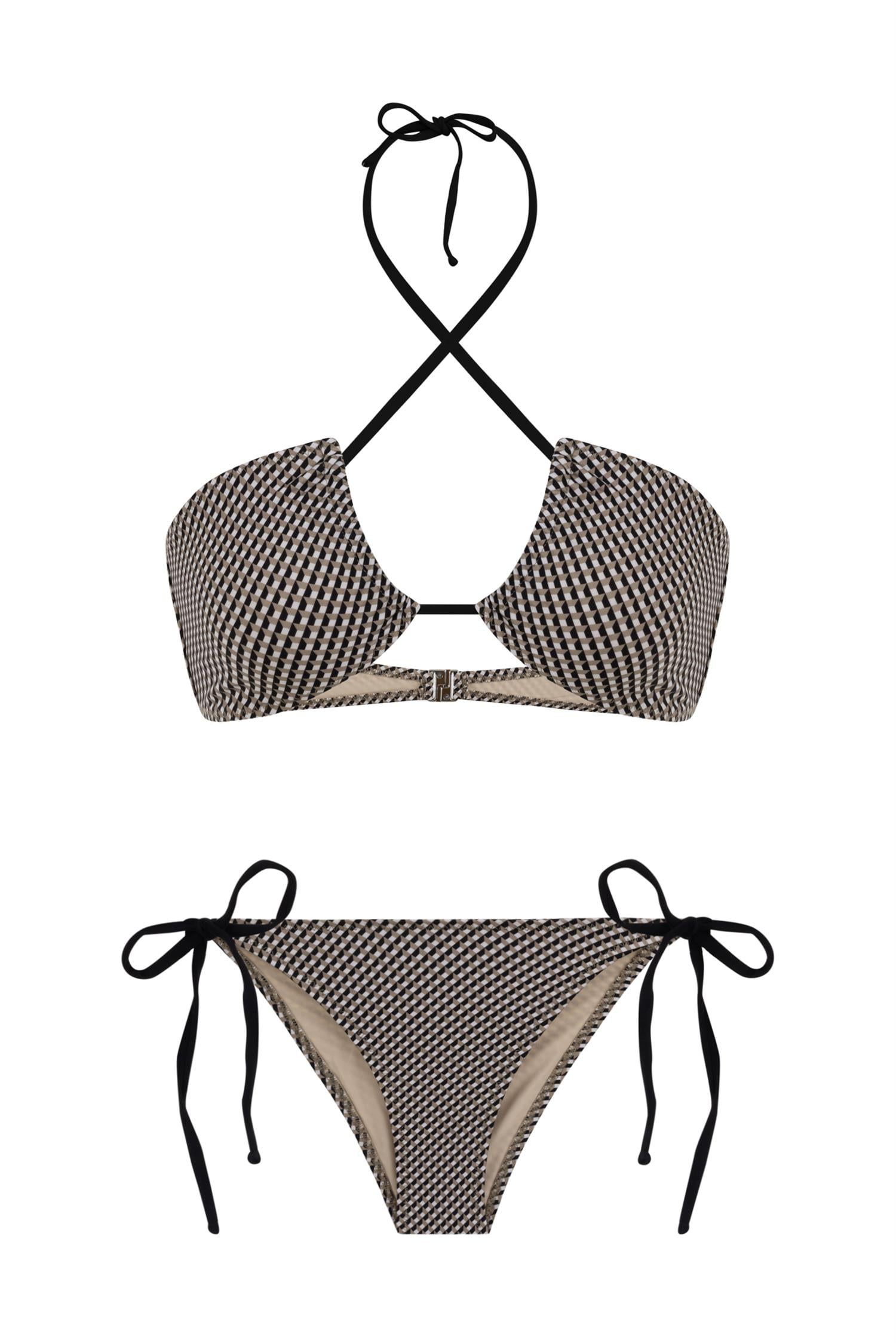 Halter Yaka Desenli Bikini Takım