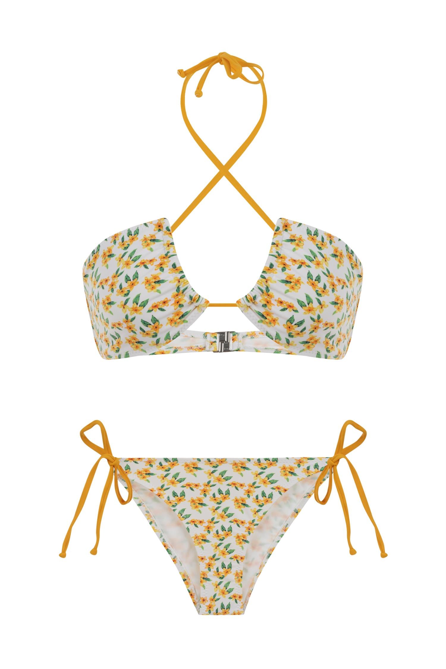 Halter Yaka Desenli Bikini Takım
