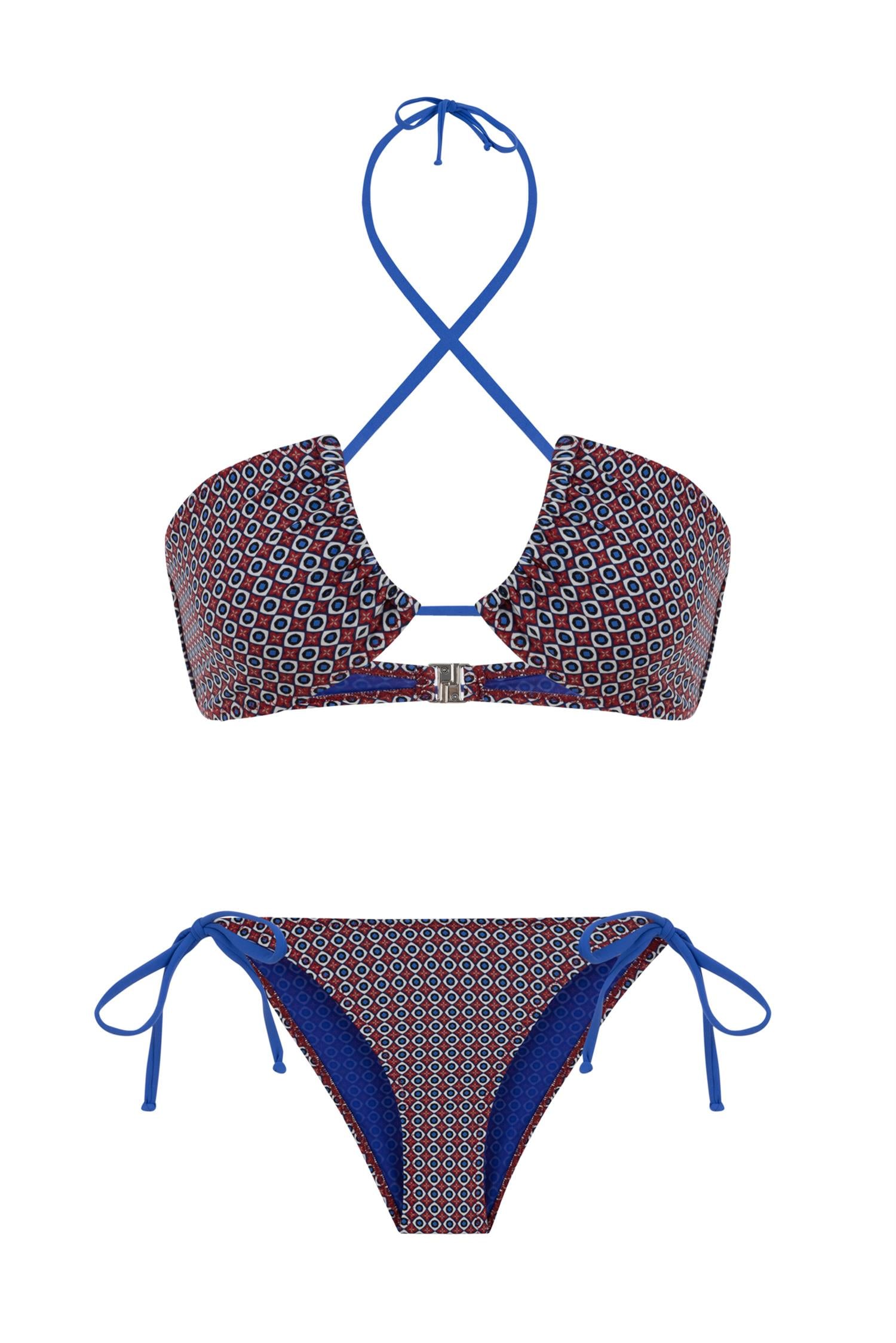 Halter Yaka Desenli Bikini Takım