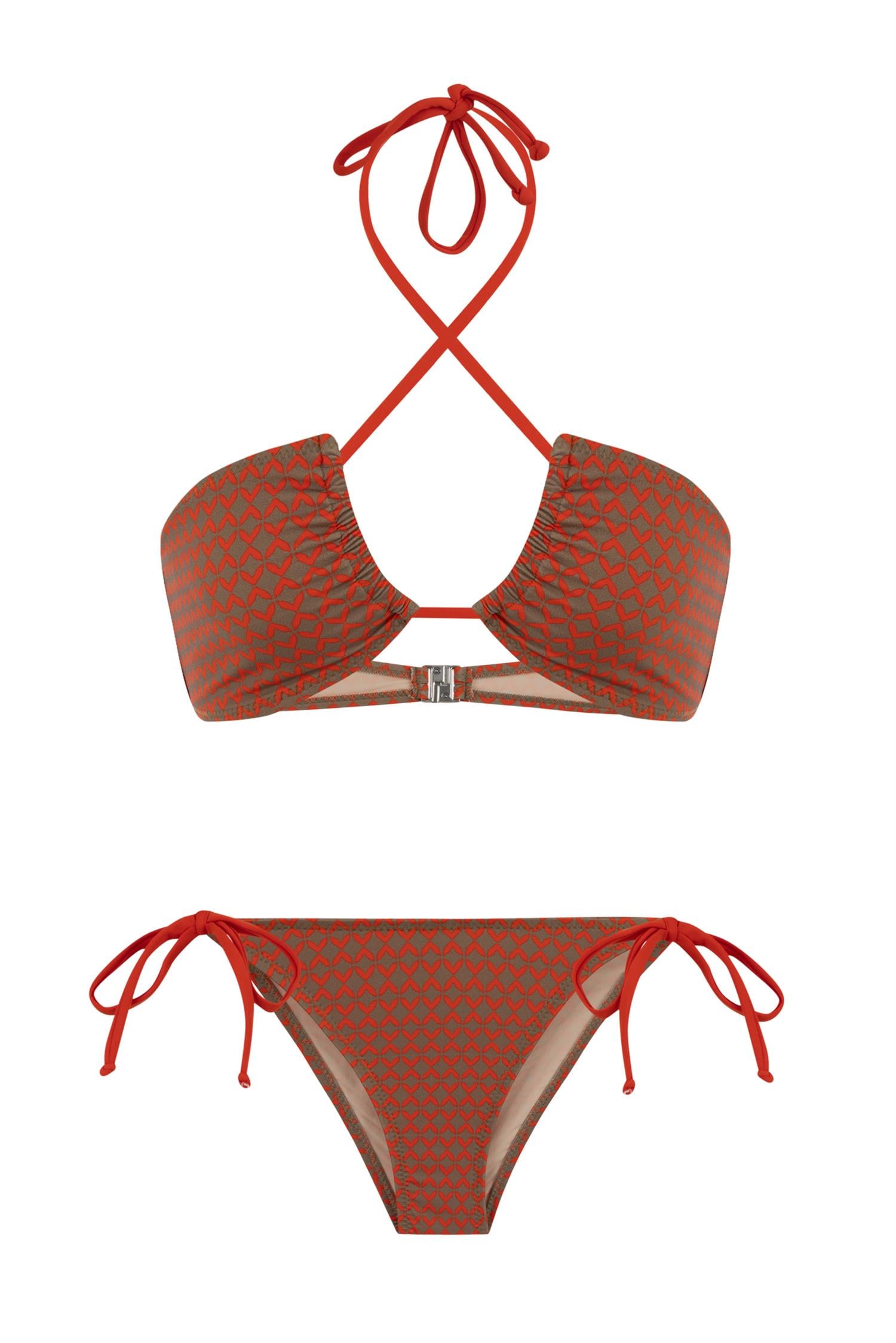 Halter Yaka Desenli Bikini Takım