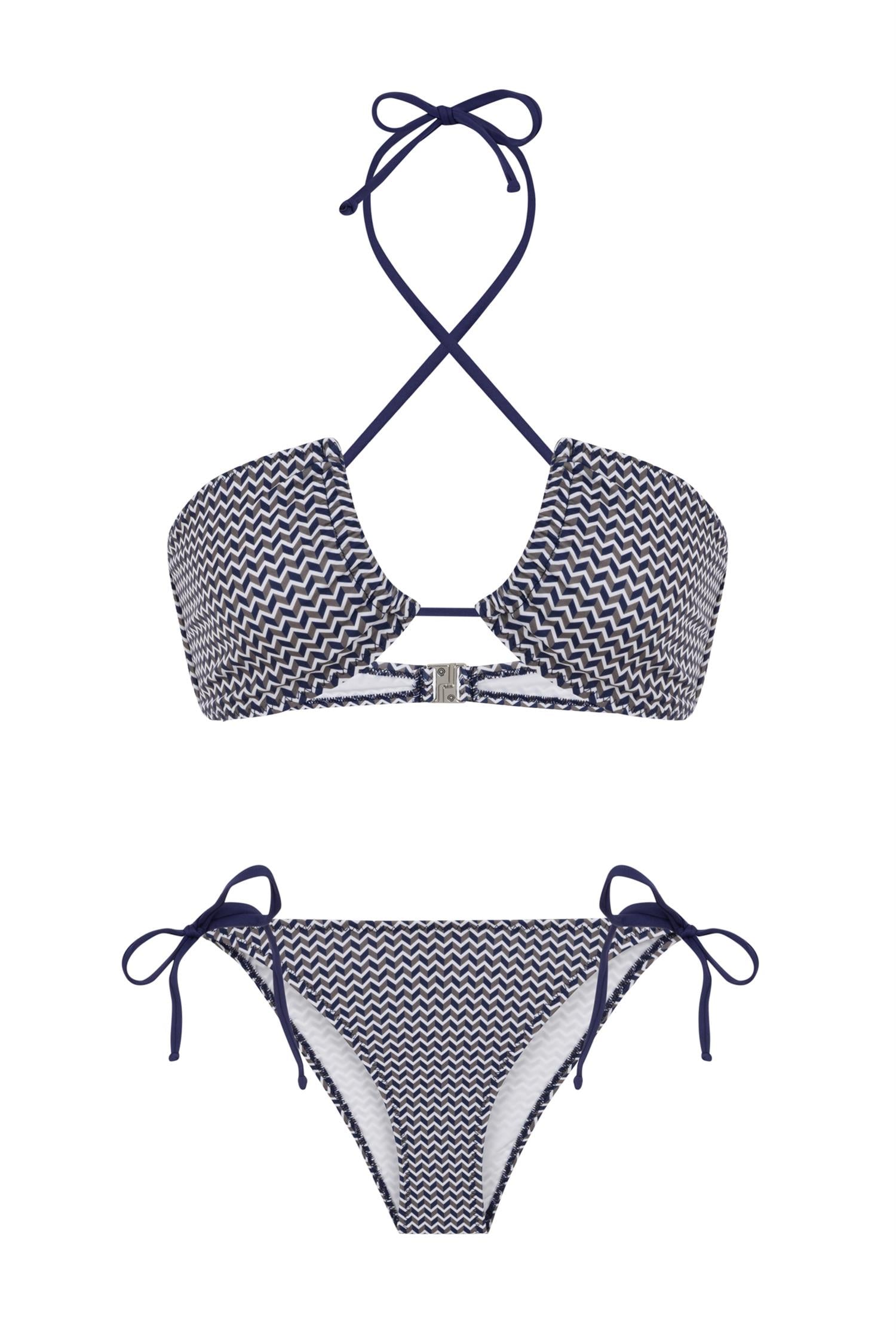 Halter Yaka Desenli Bikini Takım