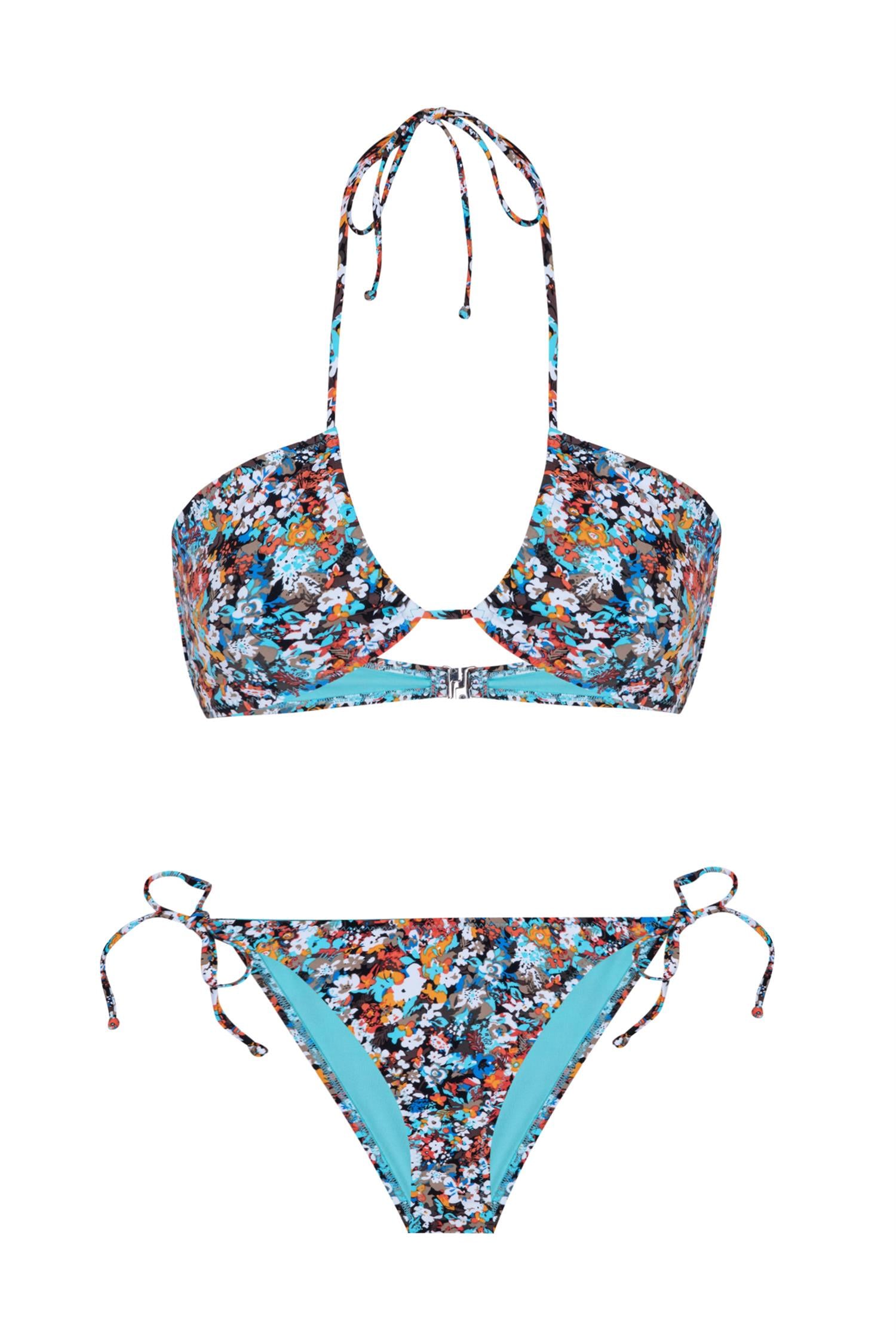 Halter Yaka Desenli Bikini Takım
