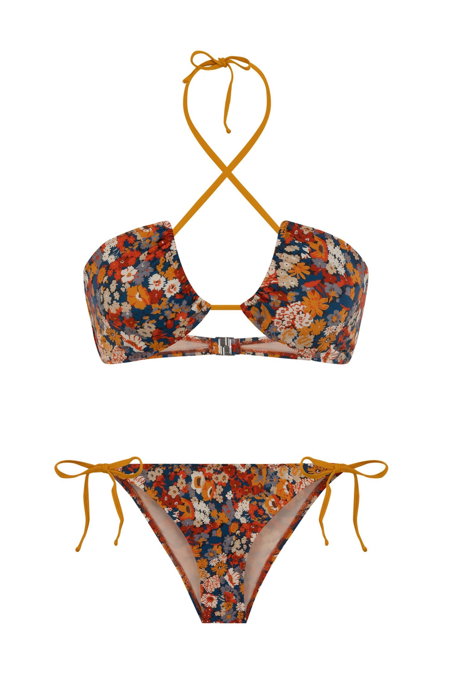 Halter Yaka Desenli Bikini Takım