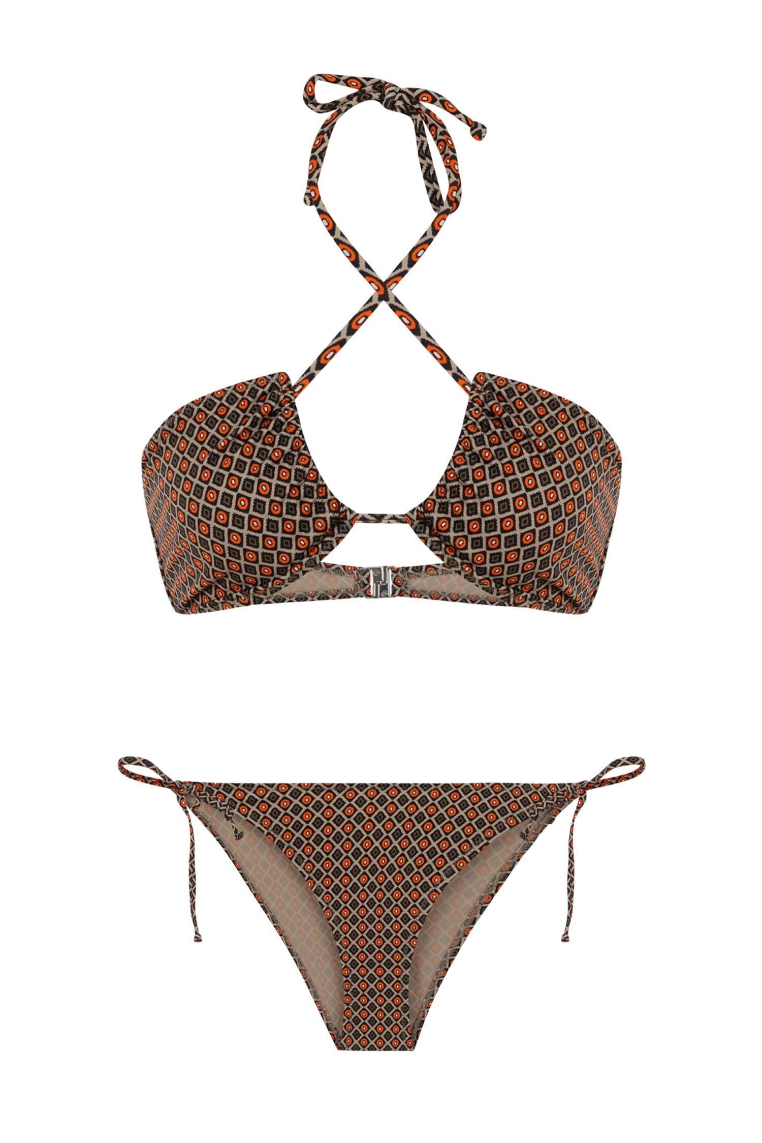 Halter Yaka Desenli Bikini Takım