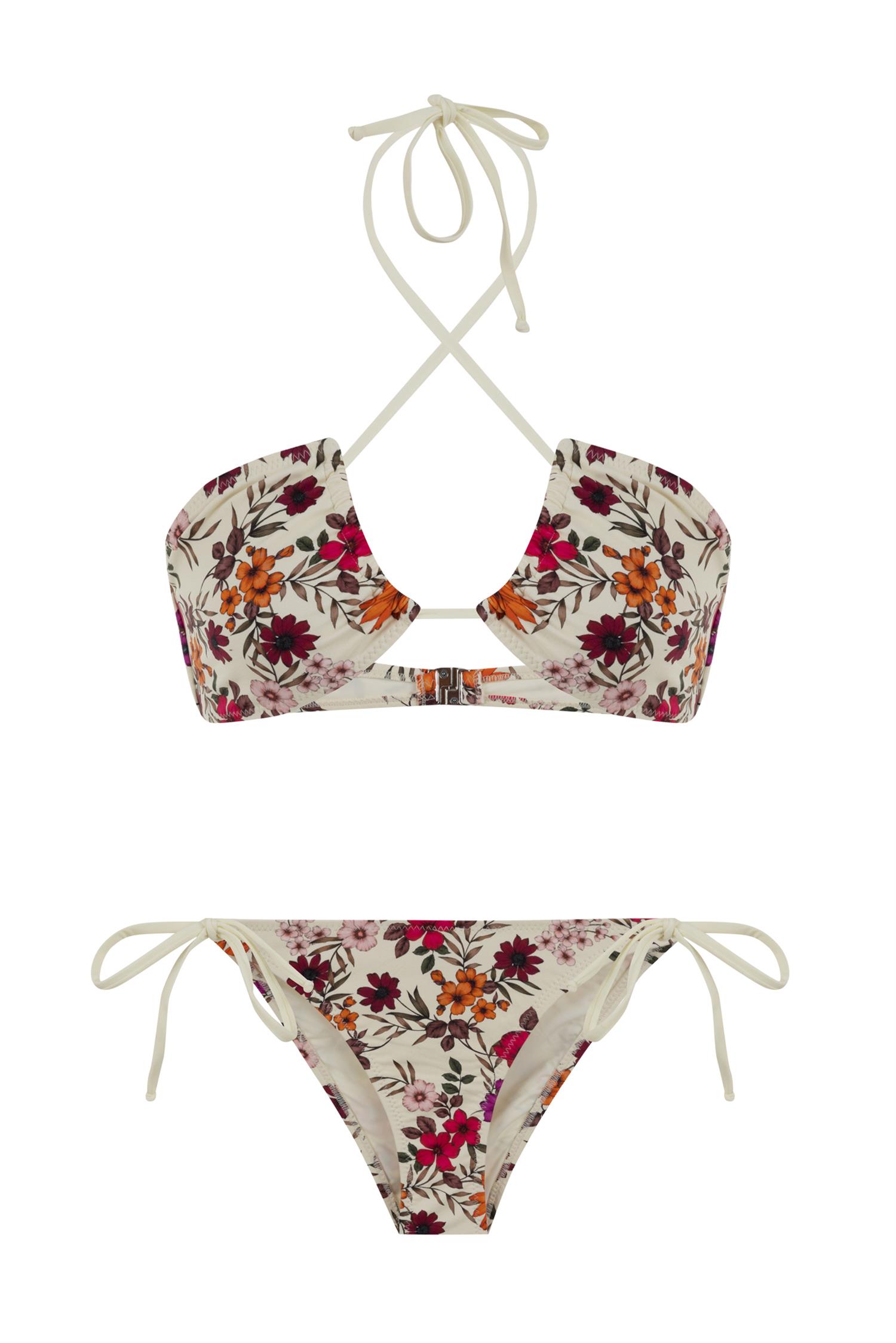 Halter Yaka Desenli Bikini Takım