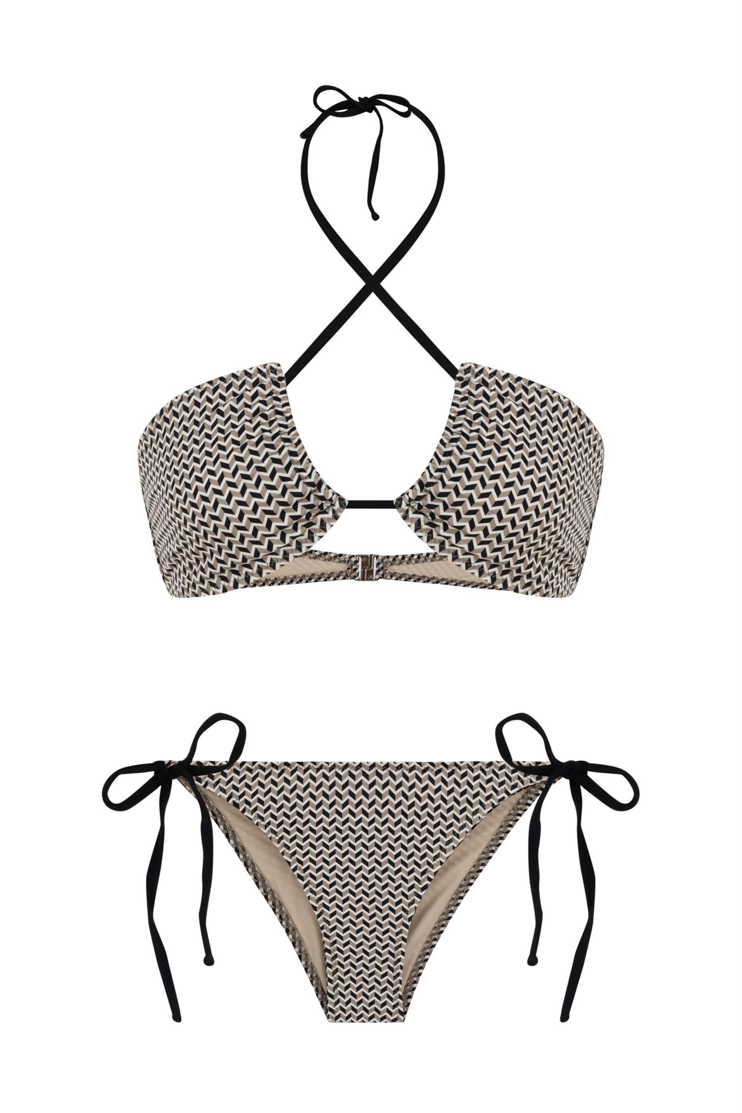 Halter Yaka Desenli Bikini Takım