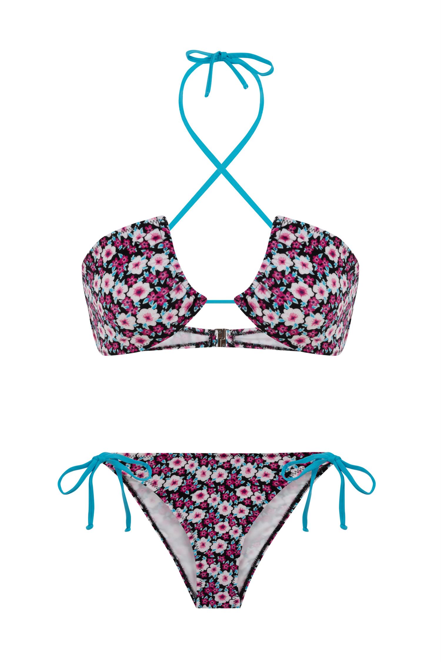 Halter Yaka Desenli Bikini Takım