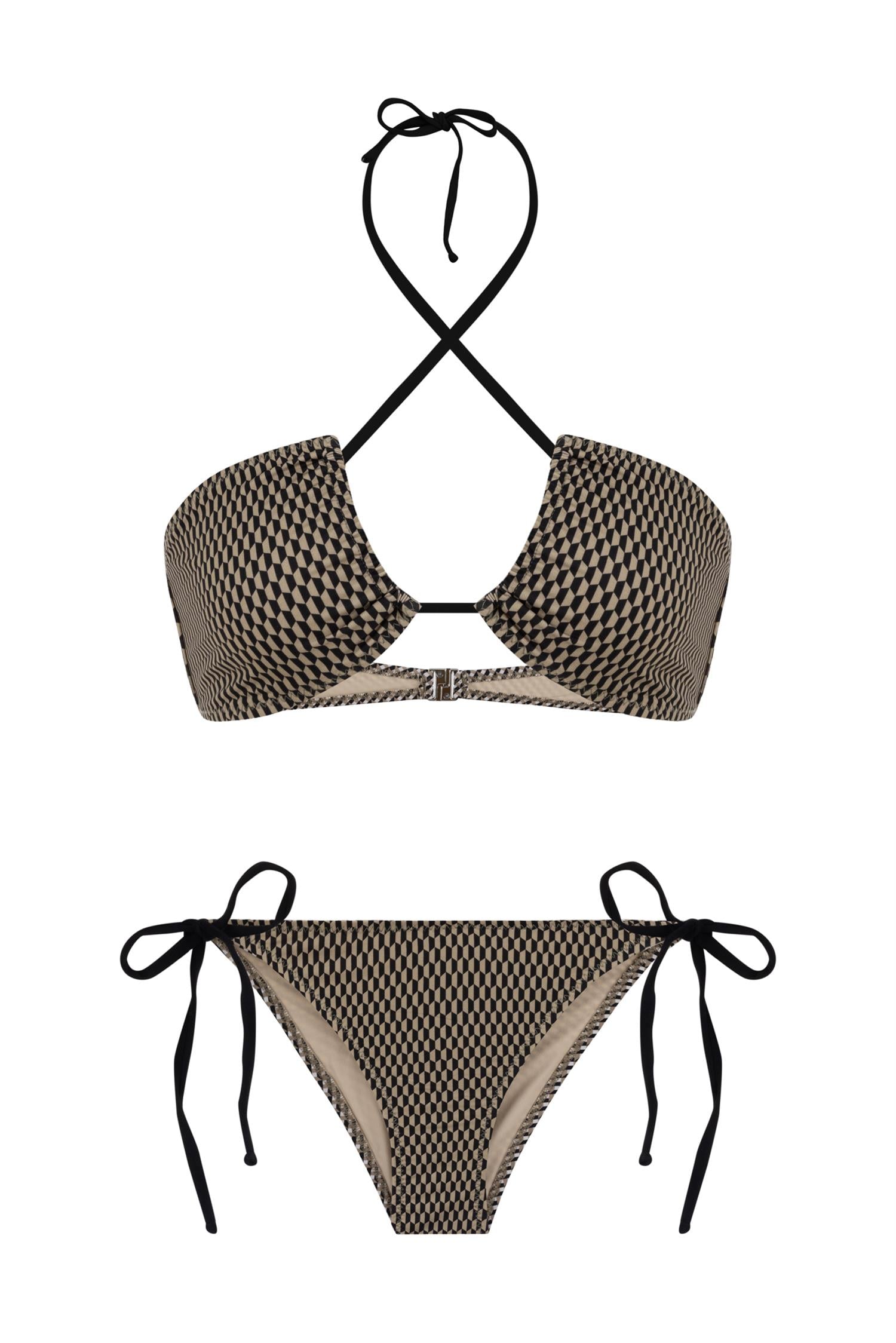 Halter Yaka Desenli Bikini Takım