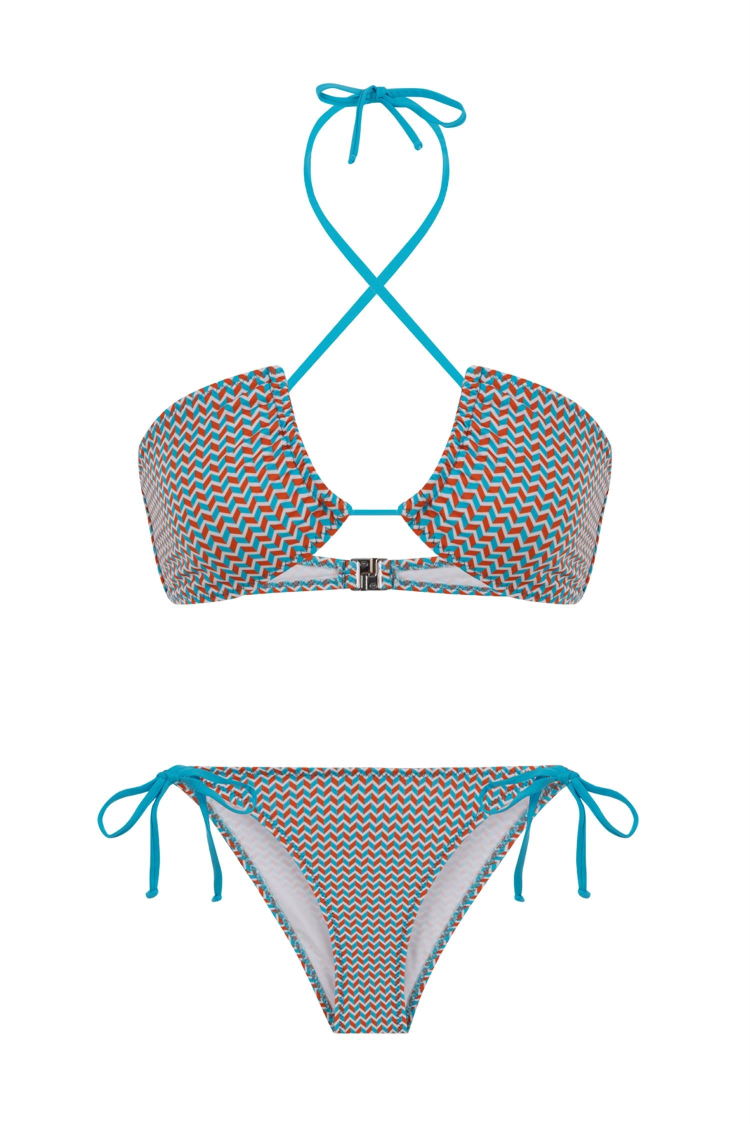 Halter Yaka Desenli Bikini Takım