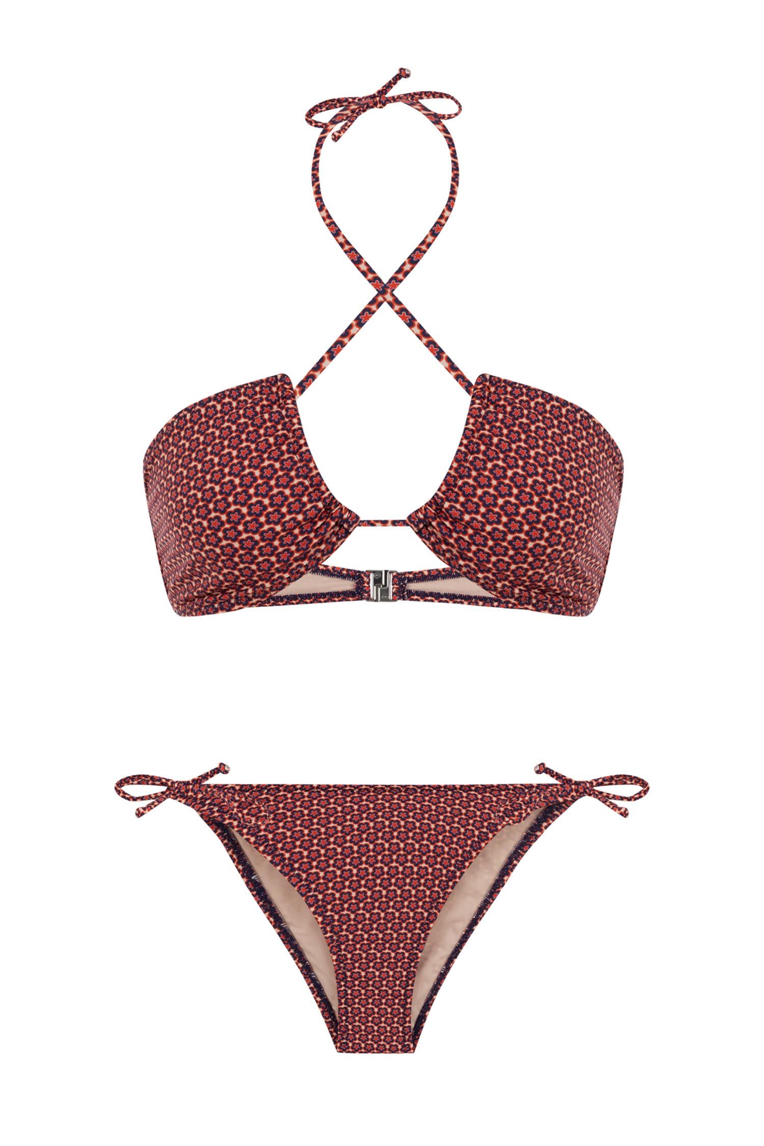Halter Yaka Desenli Bikini Takım