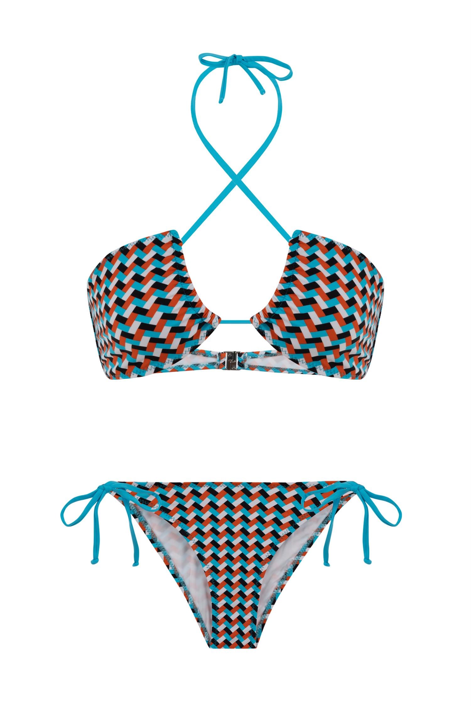 Halter Yaka Desenli Bikini Takım