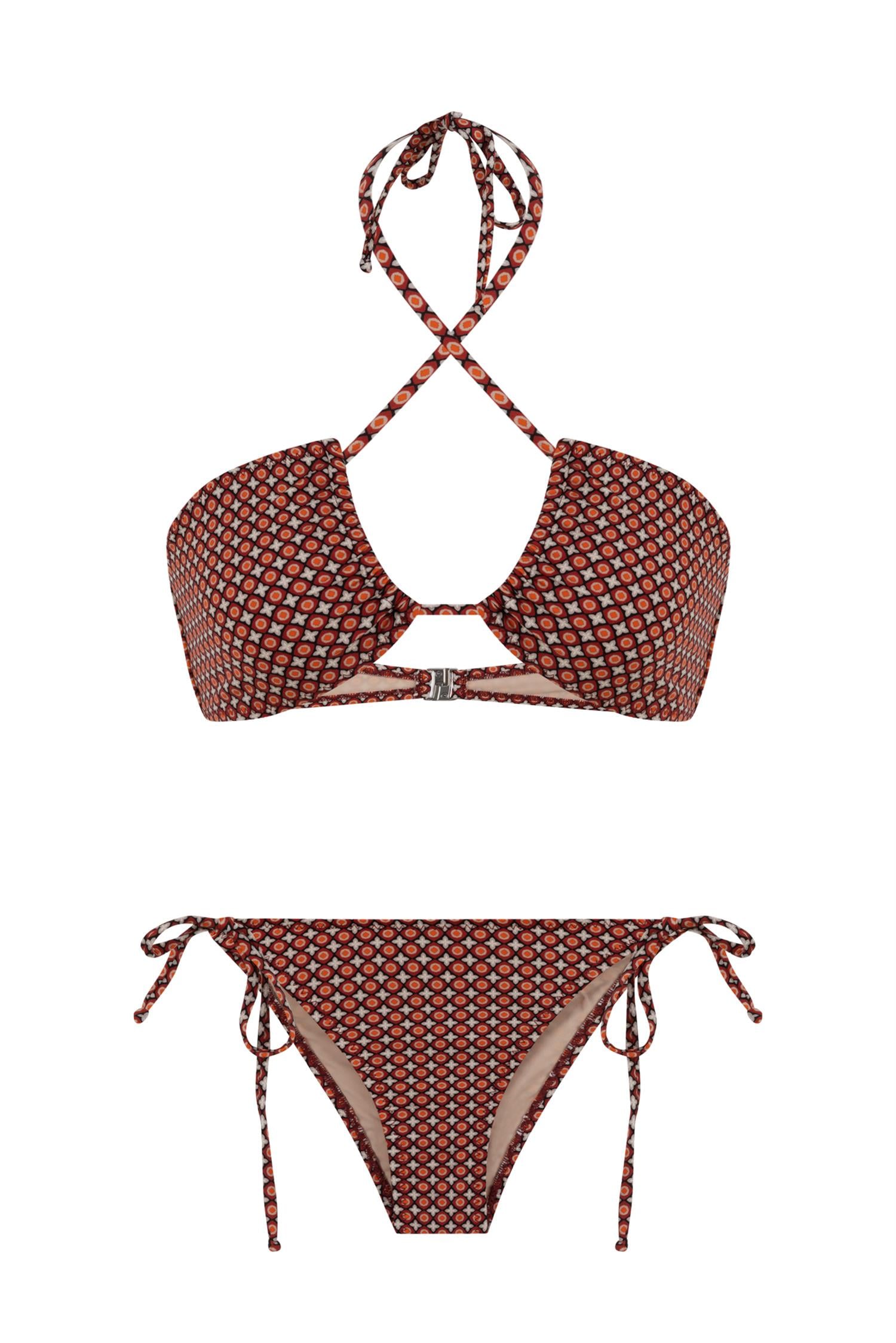 Halter Yaka Desenli Bikini Takım