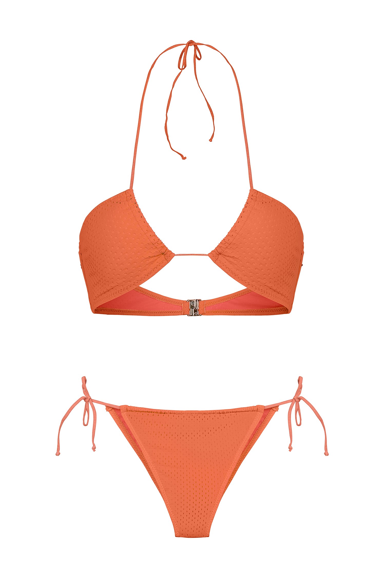 Halter Yaka Kayısı File Bikini Takım